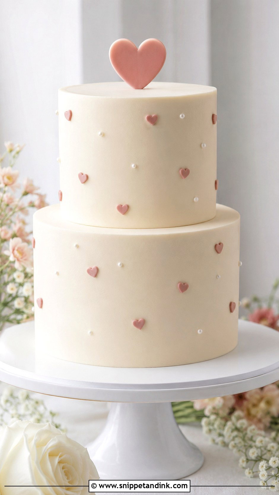 Minimal Wedding Cake With Hearts - Snippet and Ink - 20 Love Wedding Cake Ideas