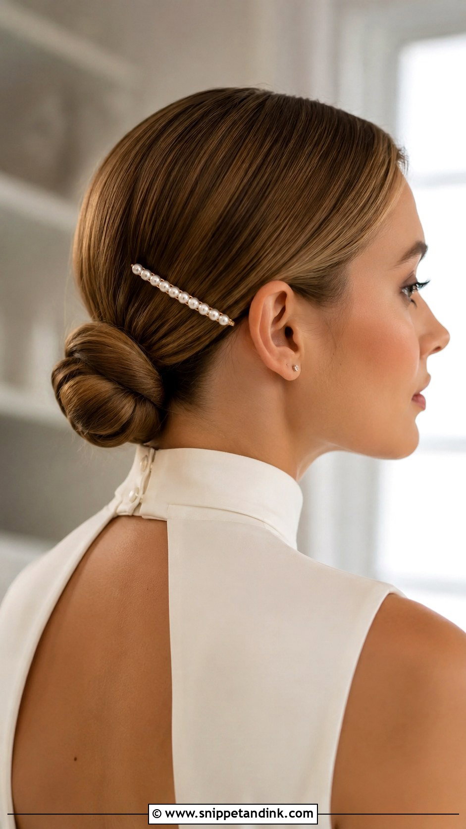 Minimalist Bridal Hair Clip With Sleek Bun - Snippet and Ink - 15 Wedding Hair Clips Bridal Headpieces