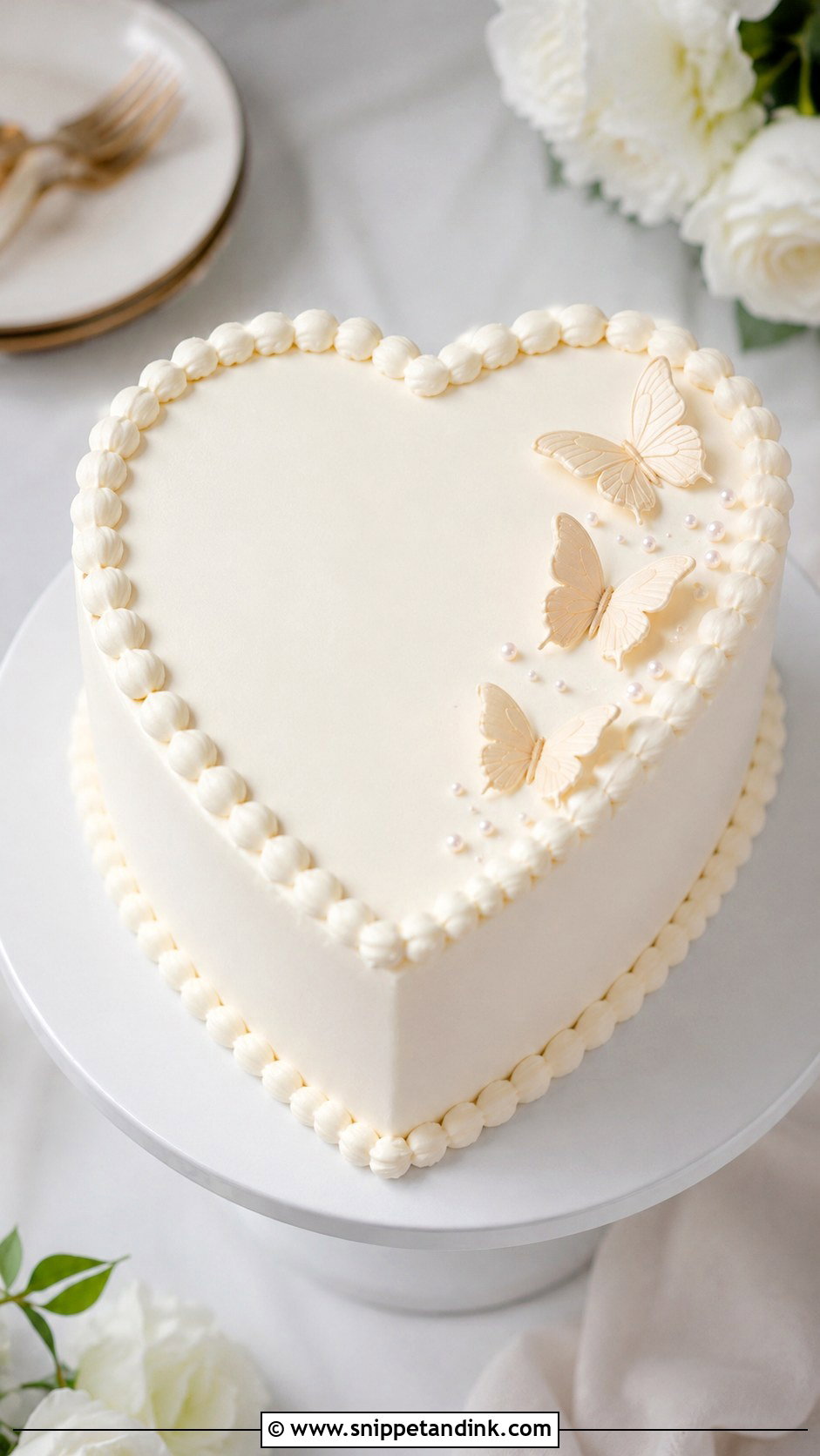 Minimalist Butterfly Heart Wedding Cake - Snippet and Ink - 20 Butterfly Heart Cake Ideas for Wedding