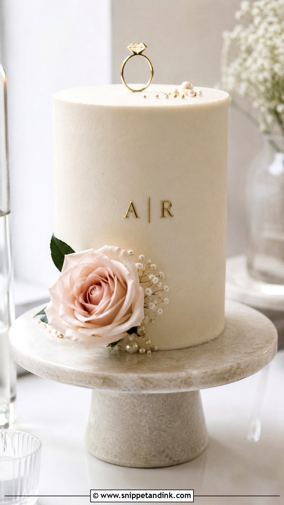 Minimalist Engagement Cake - Snippet and Ink - 20 Engagement Theme Cake Ideas