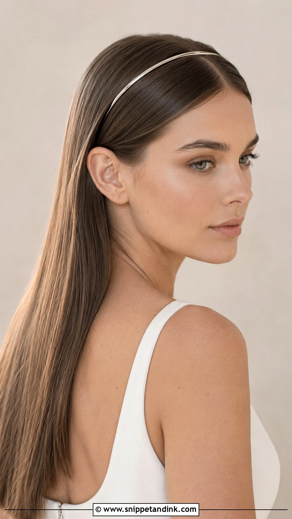 Minimalist Metal Headband With Straight Hair - Snippet and Ink - 20 Bridal Headband with Hair Down Ideas