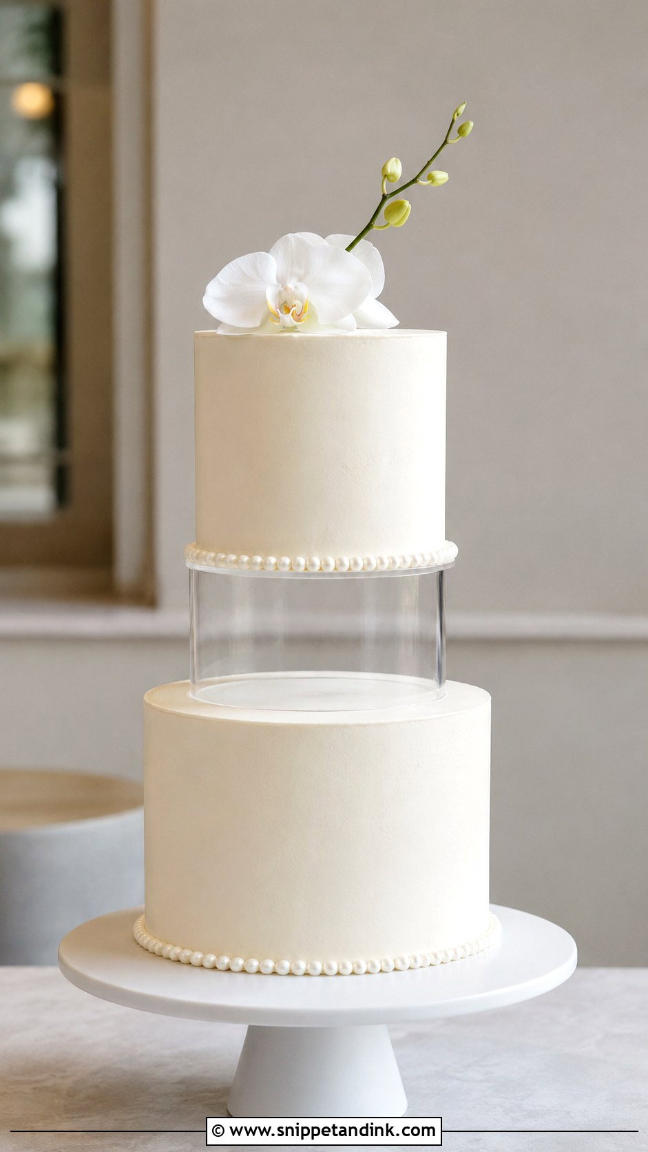 Minimalist Wedding Cake With Acrylic Separator - Snippet and Ink - 20 Wedding Cake Acrylic Separator Ideas