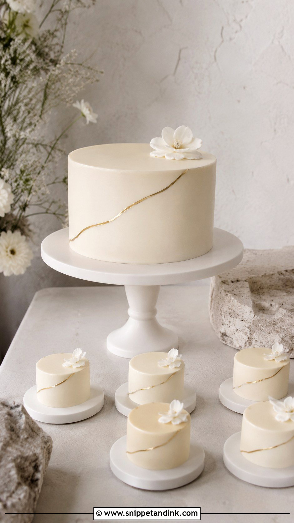 Minimalist Wedding Cake With Mini Cakes - Snippet and Ink - 25 Wedding Cake with Mini Cakes