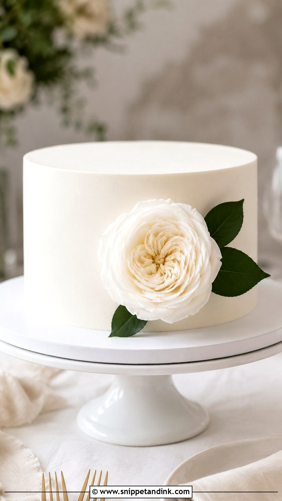 Minimalist Wedding Cake With Single Flower - Snippet and Ink - 25 Simple Wedding Cake Decoration Ideas