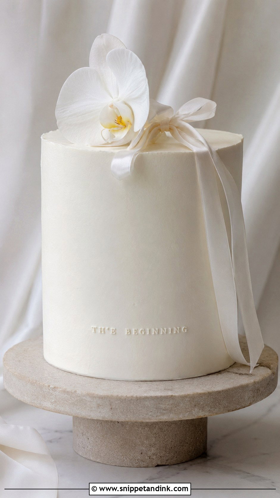 Minimalist Wedding Cake With The Beginning - Snippet and Ink - 25 Wedding Cake Wording Ideas