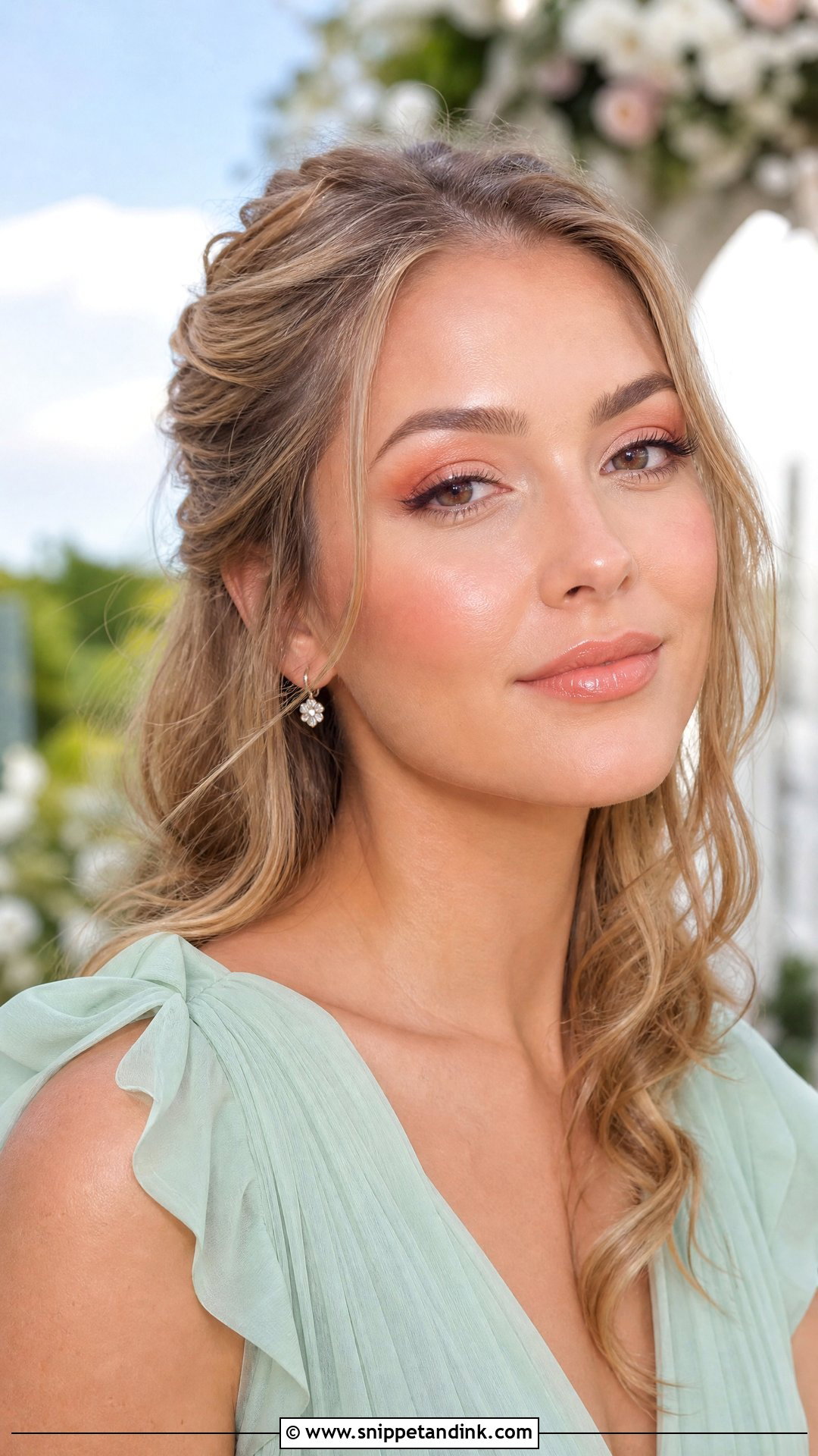 Mint Green Dress With Peach Makeup - Snippet and Ink - 20 Wedding Makeup for Green Dress Ideas