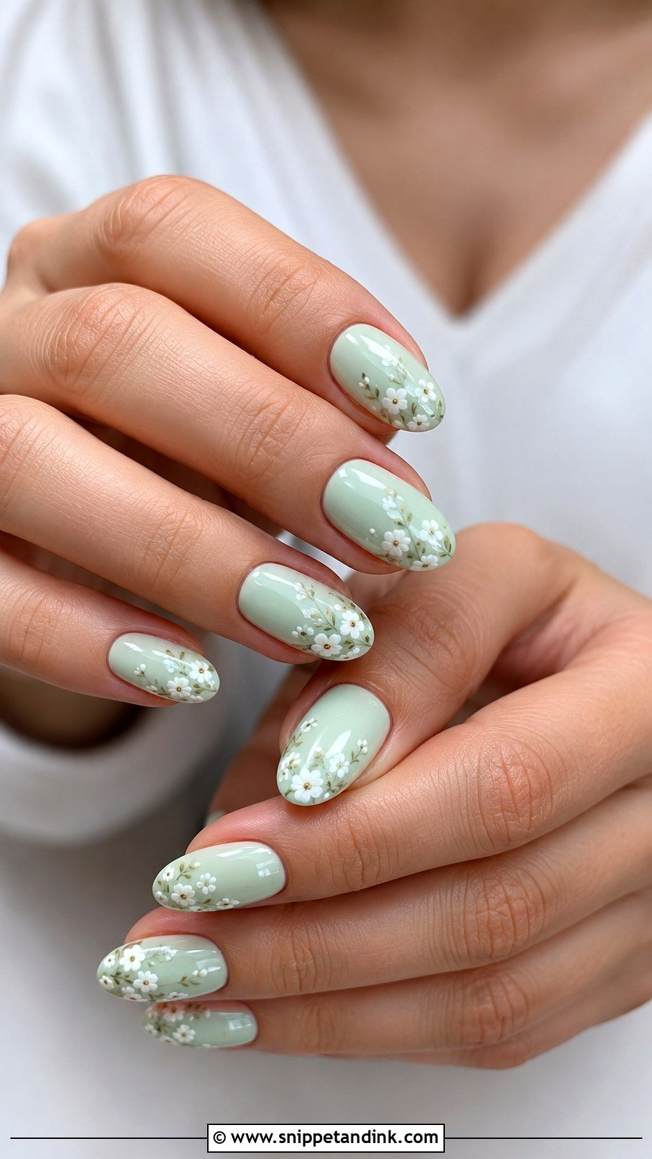 Mint Green Wedding Nails With White Flowers - Snippet and Ink - 20 Colorful Wedding Nails