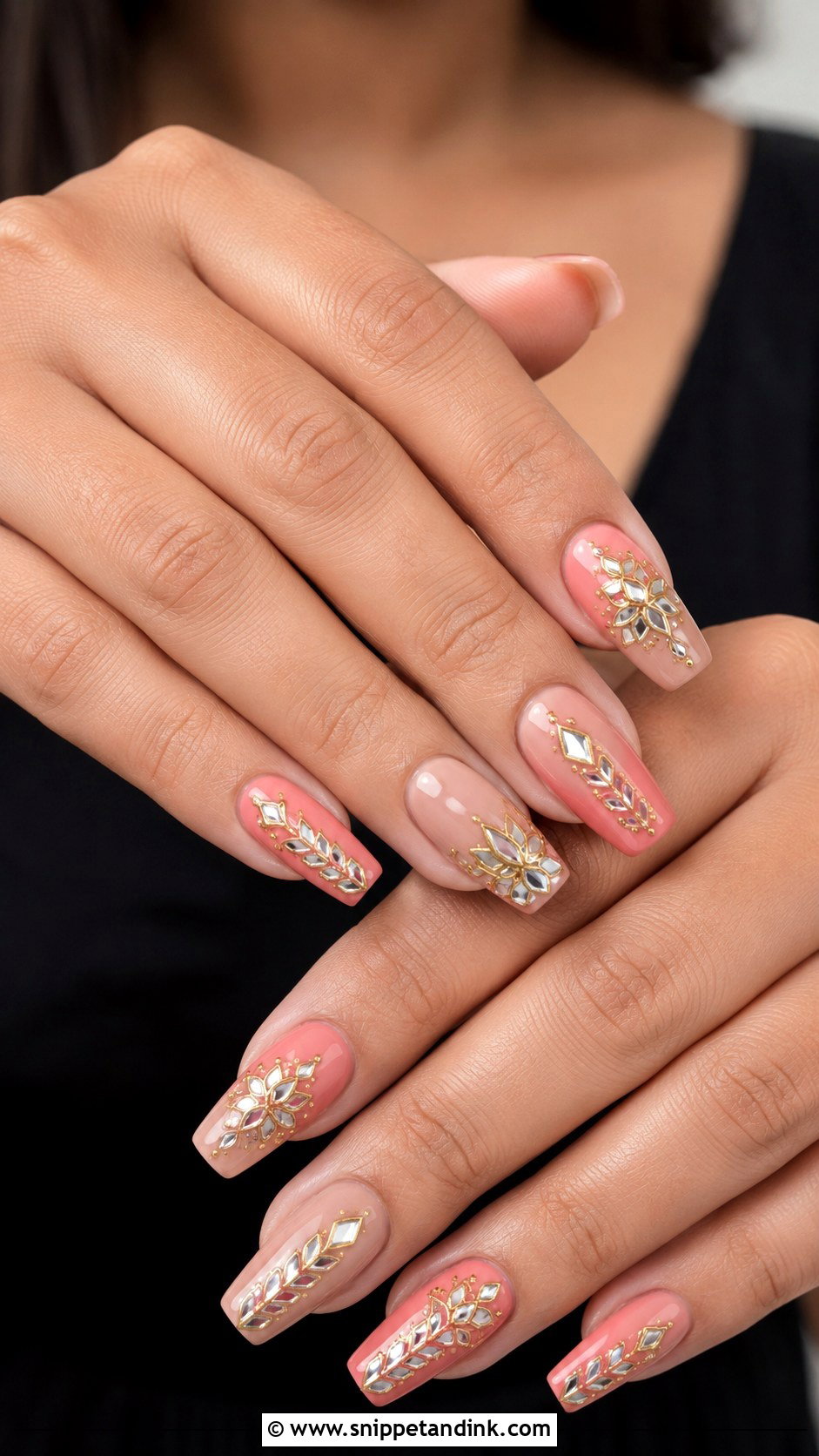Mirror Work Indian Bridal Nail Extensions - Snippet and Ink - 20 Indian Bridal Nail Extension Designs