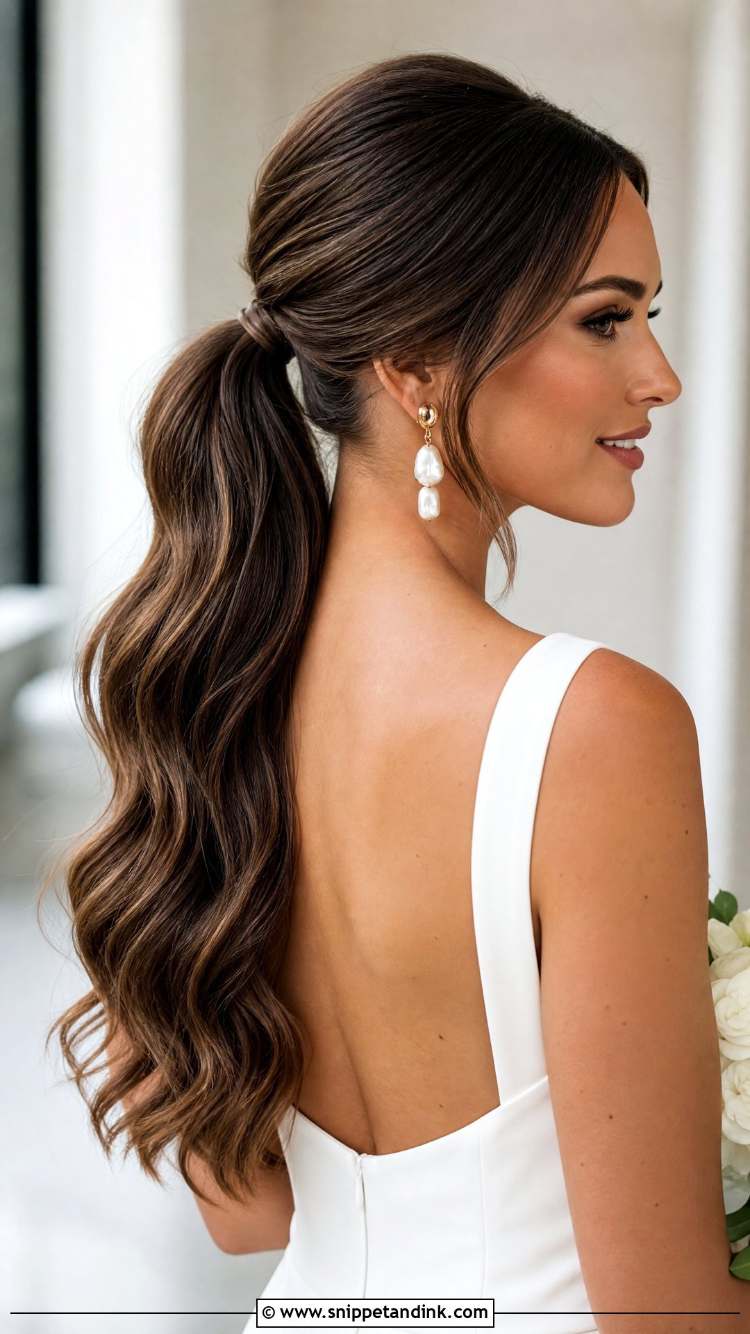 Mocha Brown Bridal Ponytail - Snippet and Ink - 15 Bride Brown Hair Ideas