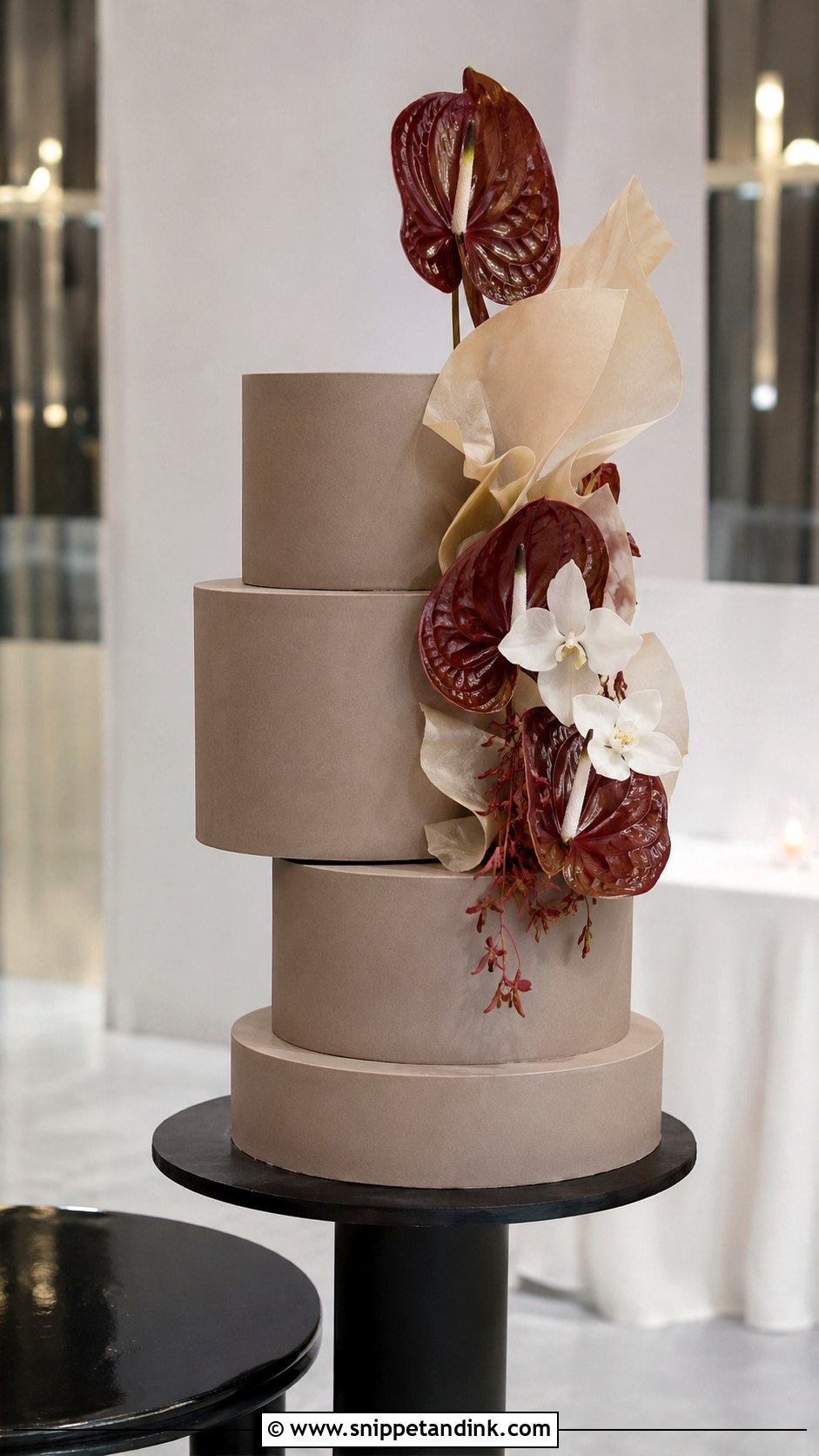 Modern Anthurium Wedding Cake - Snippet and Ink - 20 Anthurium Wedding Cake Ideas