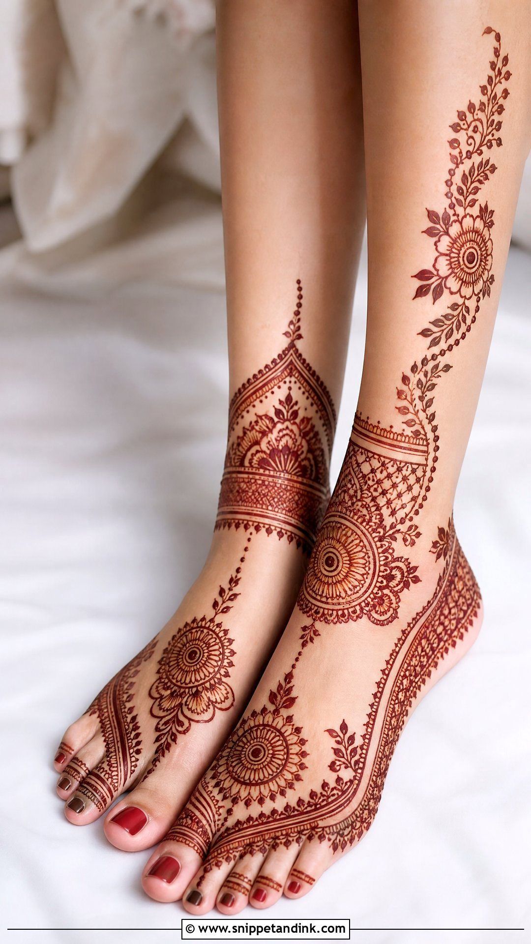 Modern Bridal Leg Mehndi Design - Snippet and Ink - 20 Bride Lag Mehndi Design Ideas