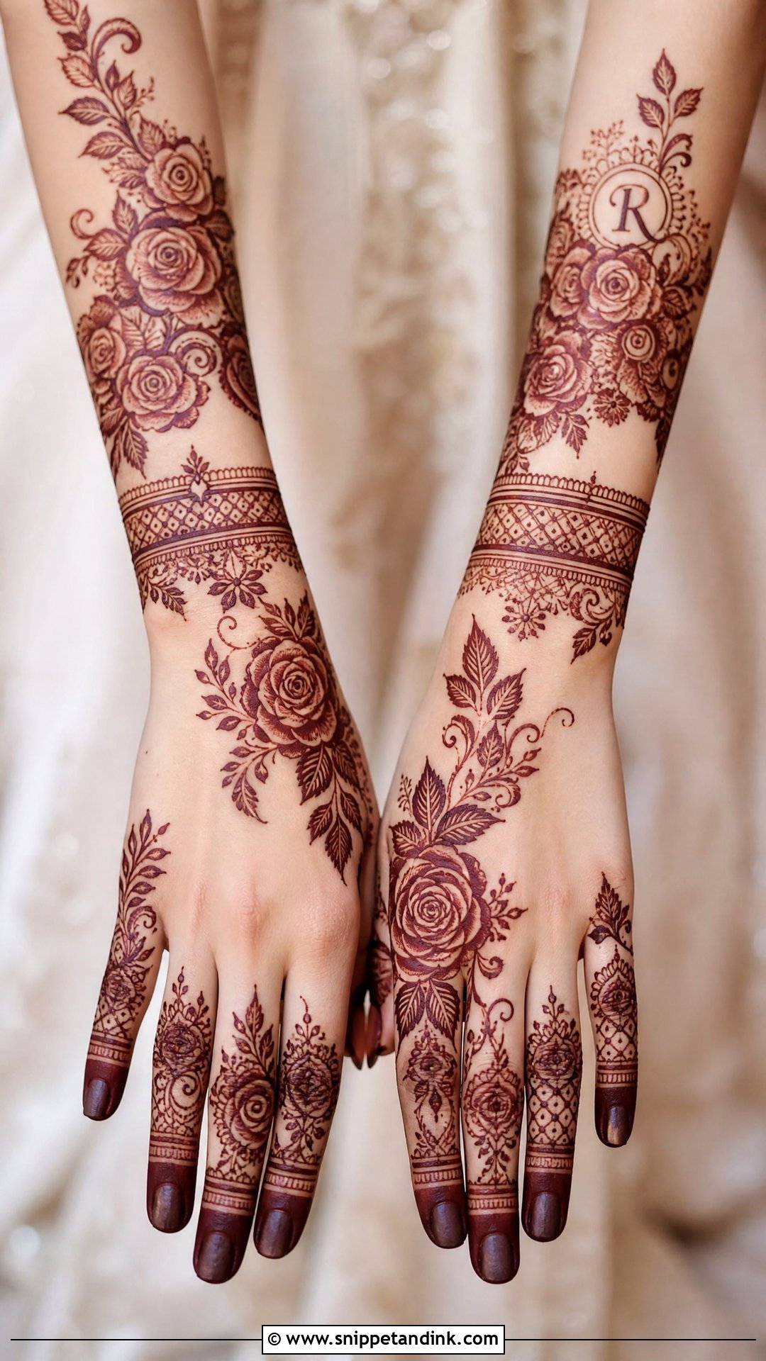 Modern Bridal Rose Mehndi Design - Snippet and Ink - 20 Bridal Rose Mehndi Designs
