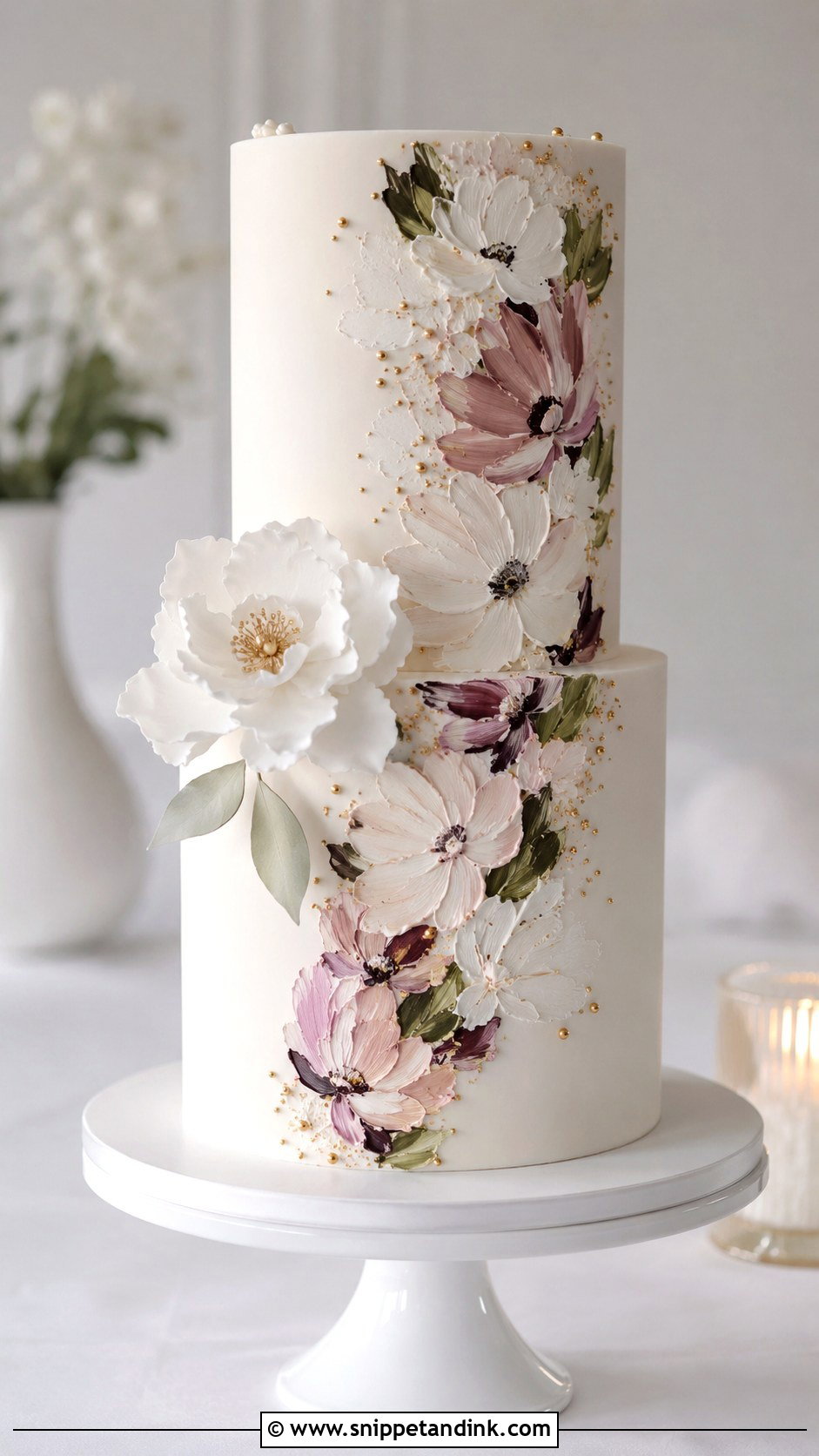 Modern Brush Embroidery Wedding Cake - Snippet and Ink - 20 Brush Embroidery Wedding Cake Ideas