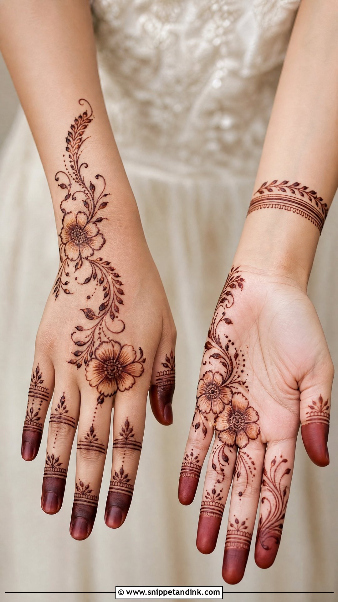 Modern Floral Bridal Mehndi Design - Snippet and Ink - 20 Floral Bridal Mehndi Designs