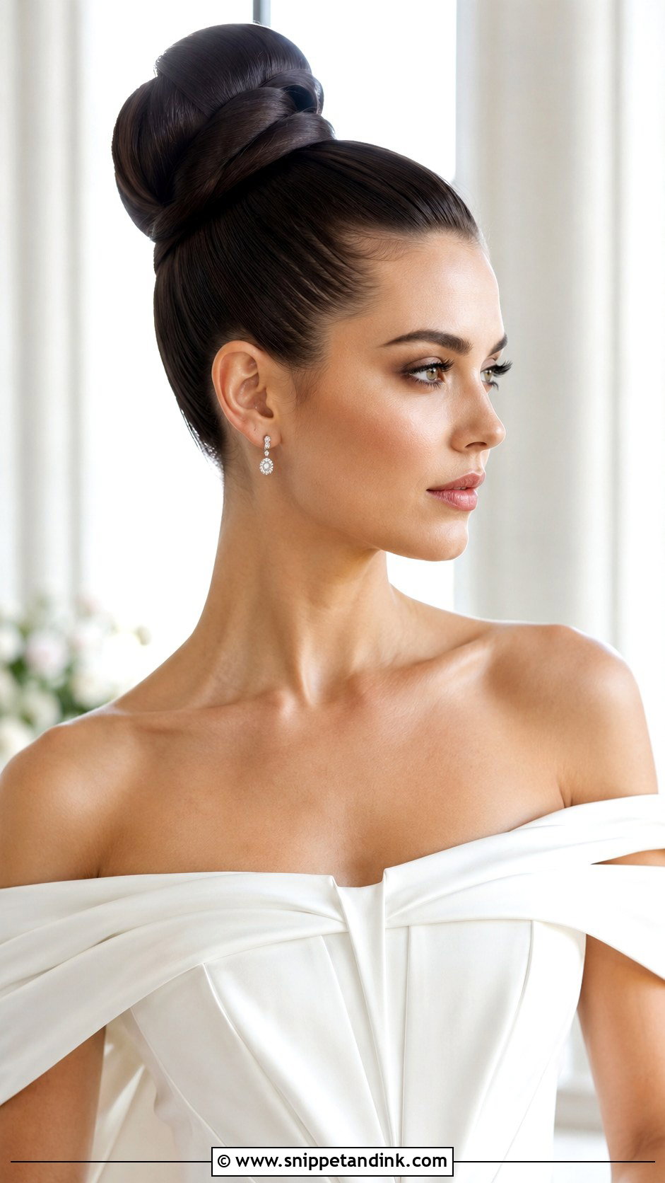 Modern High Bun Wedding Hairstyle - Snippet and Ink - 25 High Bun Wedding Hairstyles
