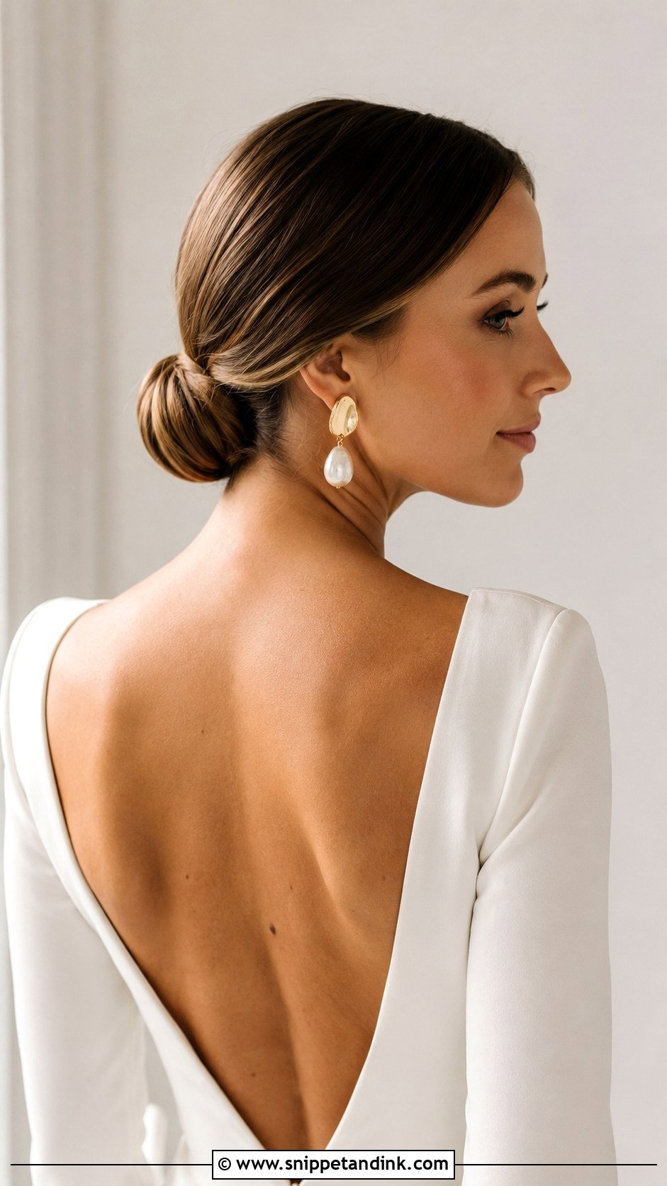 Modern Minimalist Low Bun - Snippet and Ink - 25 Loose Low Bun Wedding Hair Ideas