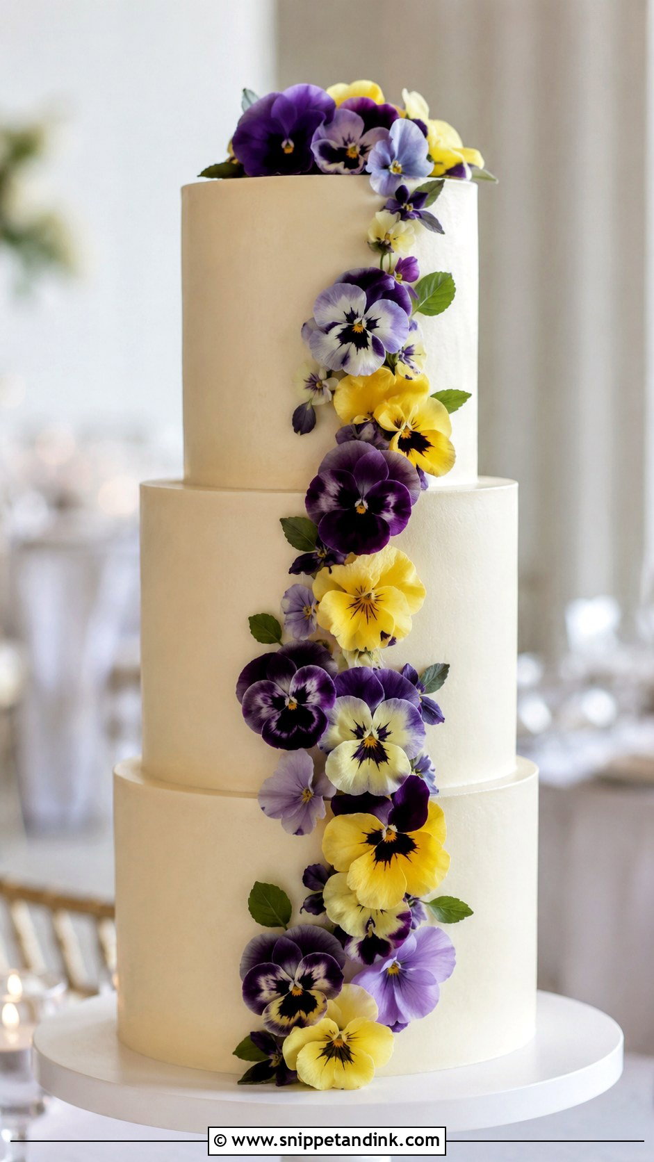 Modern Pansy Wedding Cake - Snippet and Ink - 20 Pansy Wedding Cake Ideas