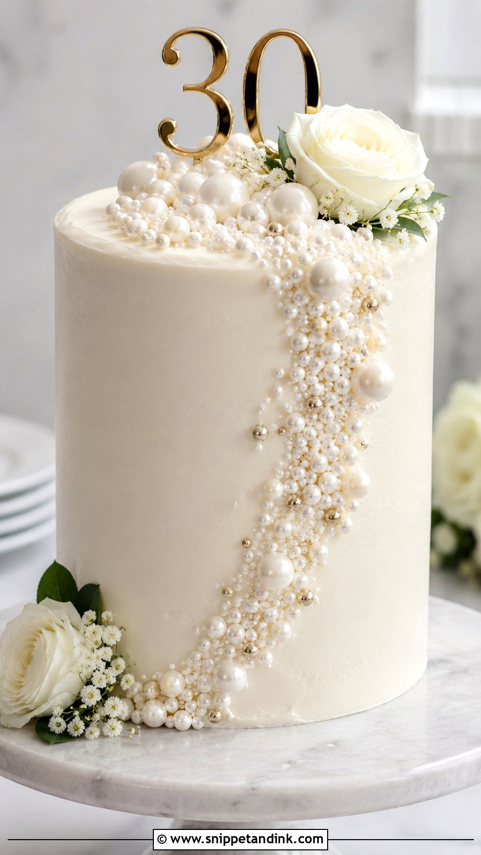 Modern Pearl Anniversary Cake - Snippet and Ink - 20 30th Wedding Anniversary Cake Ideas