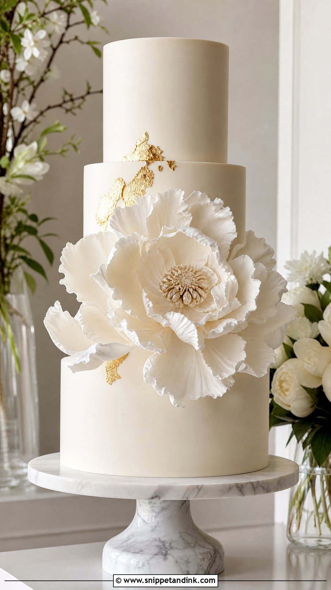 Modern Peony Wedding Cake - Snippet and Ink - 25 Peony Cake Ideas for Wedding