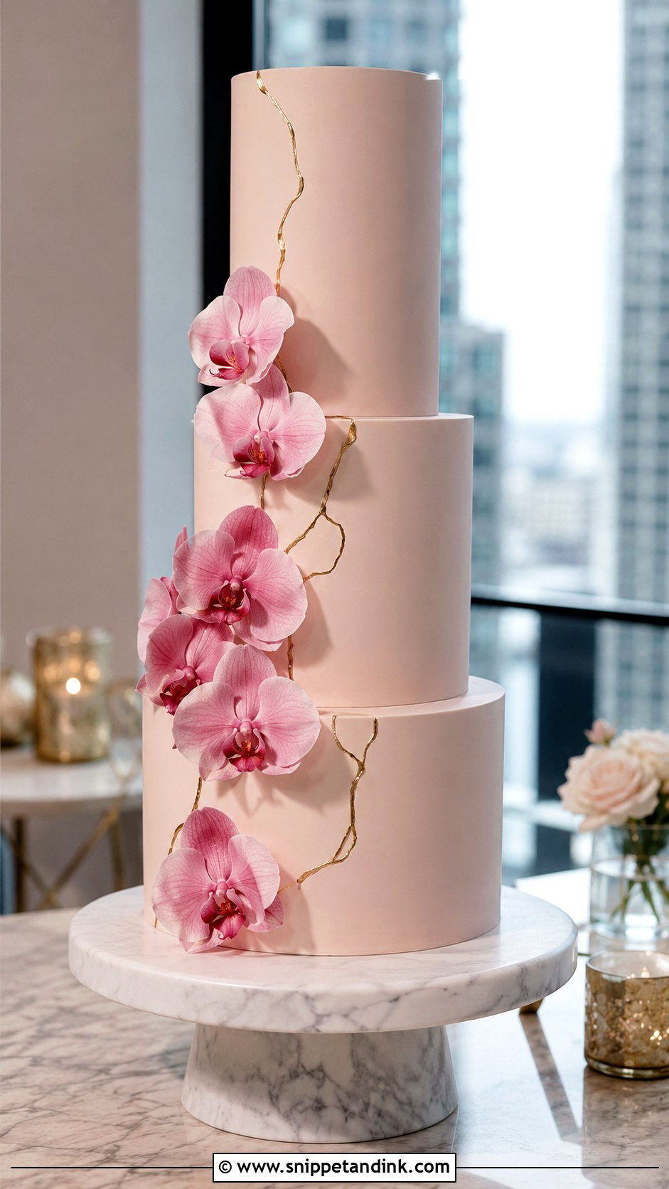 Modern Pink Orchid Wedding Cake - Snippet and Ink - 35 Pink Orchid Wedding Cake Ideas