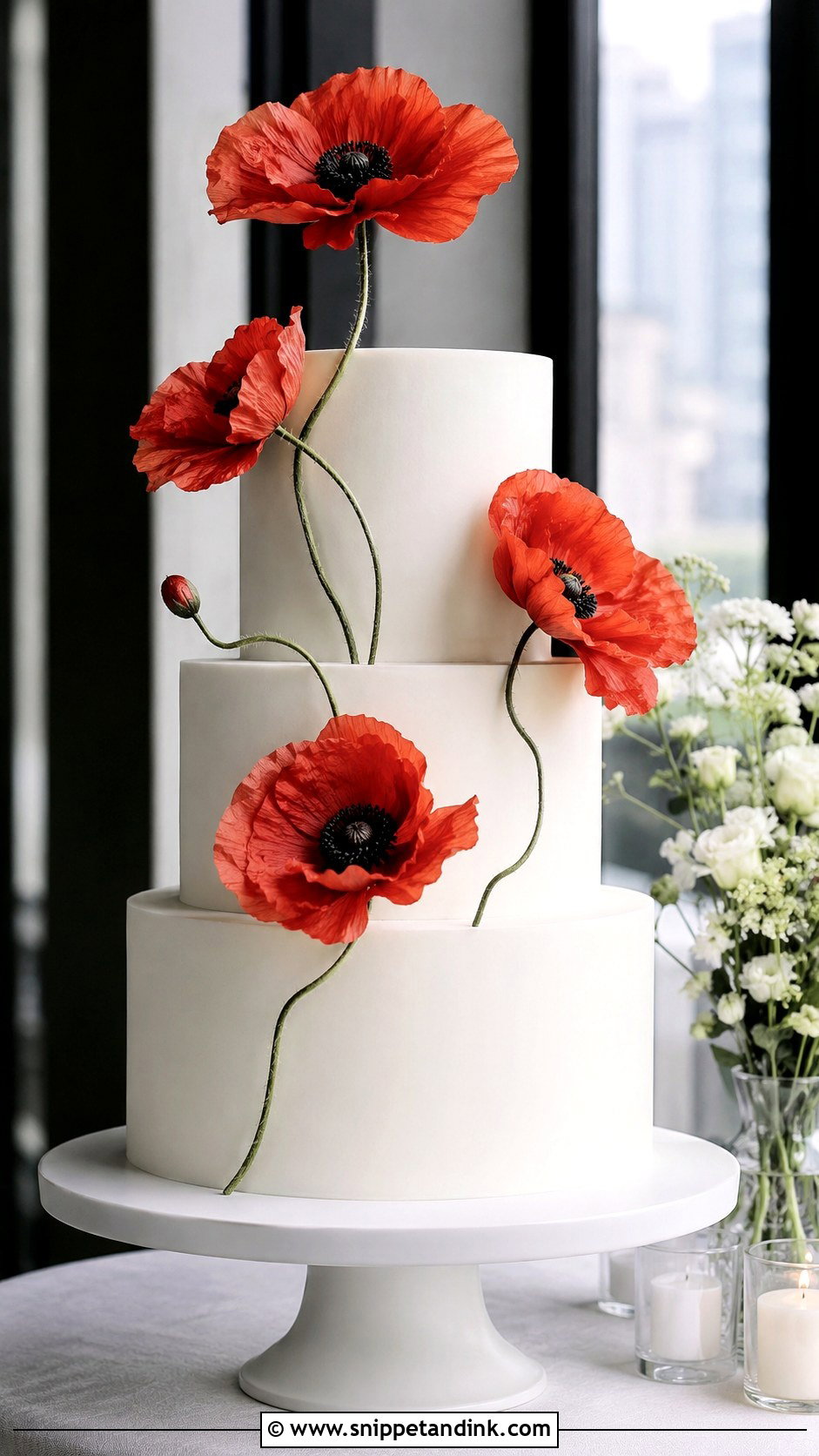 Modern Poppy Wedding Cake - Snippet and Ink - 25 Wedding Cake Ideas with Poppies
