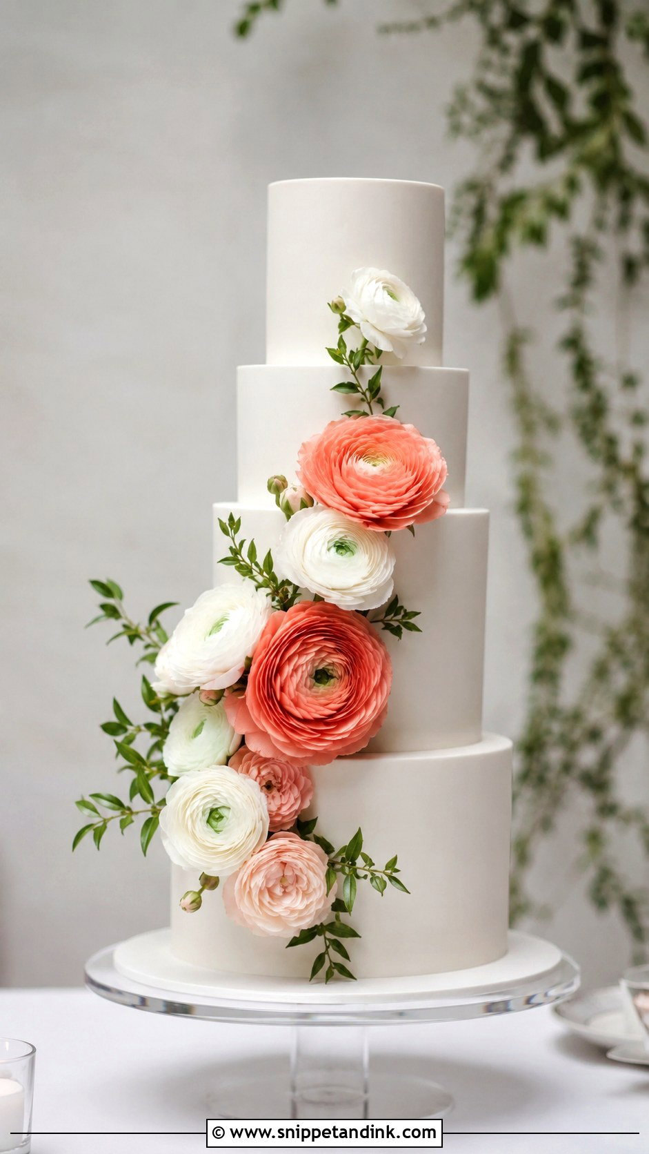 Modern Ranunculus Wedding Cake - Snippet and Ink - 25 Wedding Cake Ideas with Ranunculus