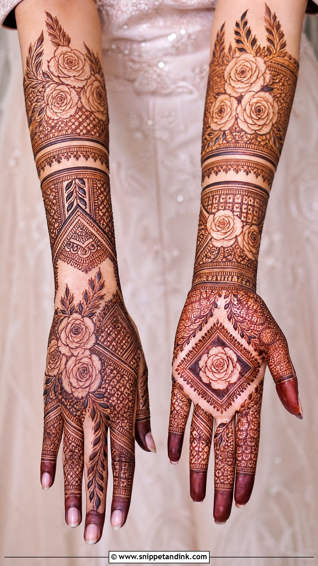 Modern Rose Bridal Mehndi Full Hand - Snippet and Ink - 20 Rose Full Hand Bridal Mehndi Designs