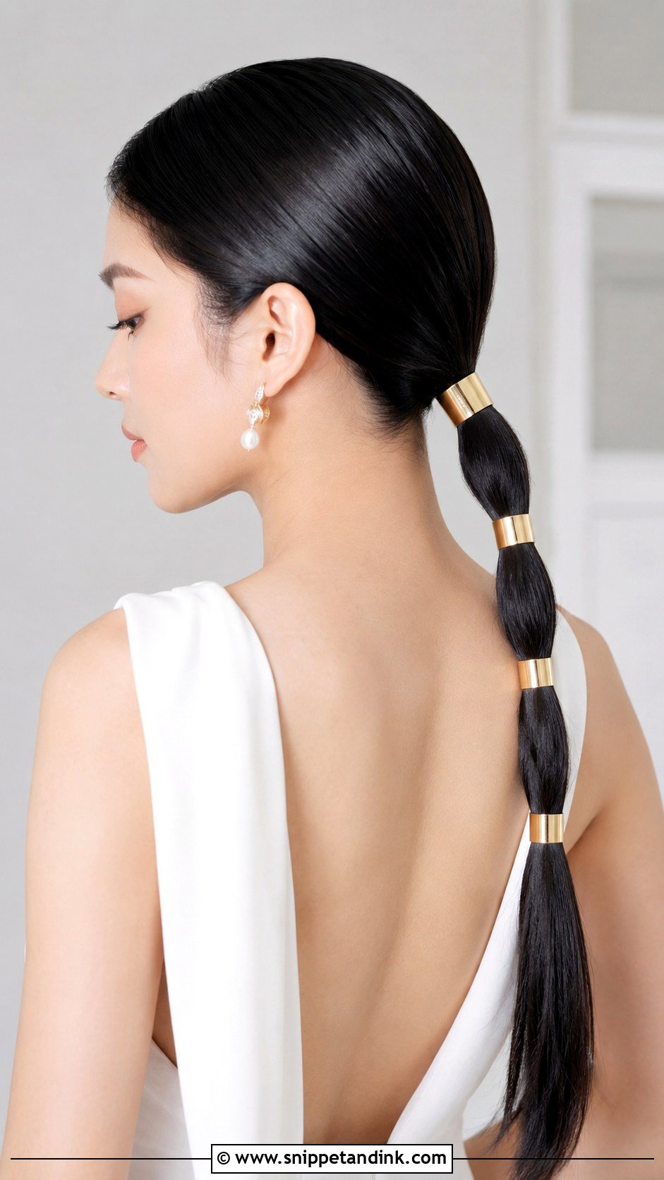 Modern Sleek Ponytail With Gold Cuffs - Snippet and Ink - 30 Ponytail Wedding Hairstyles