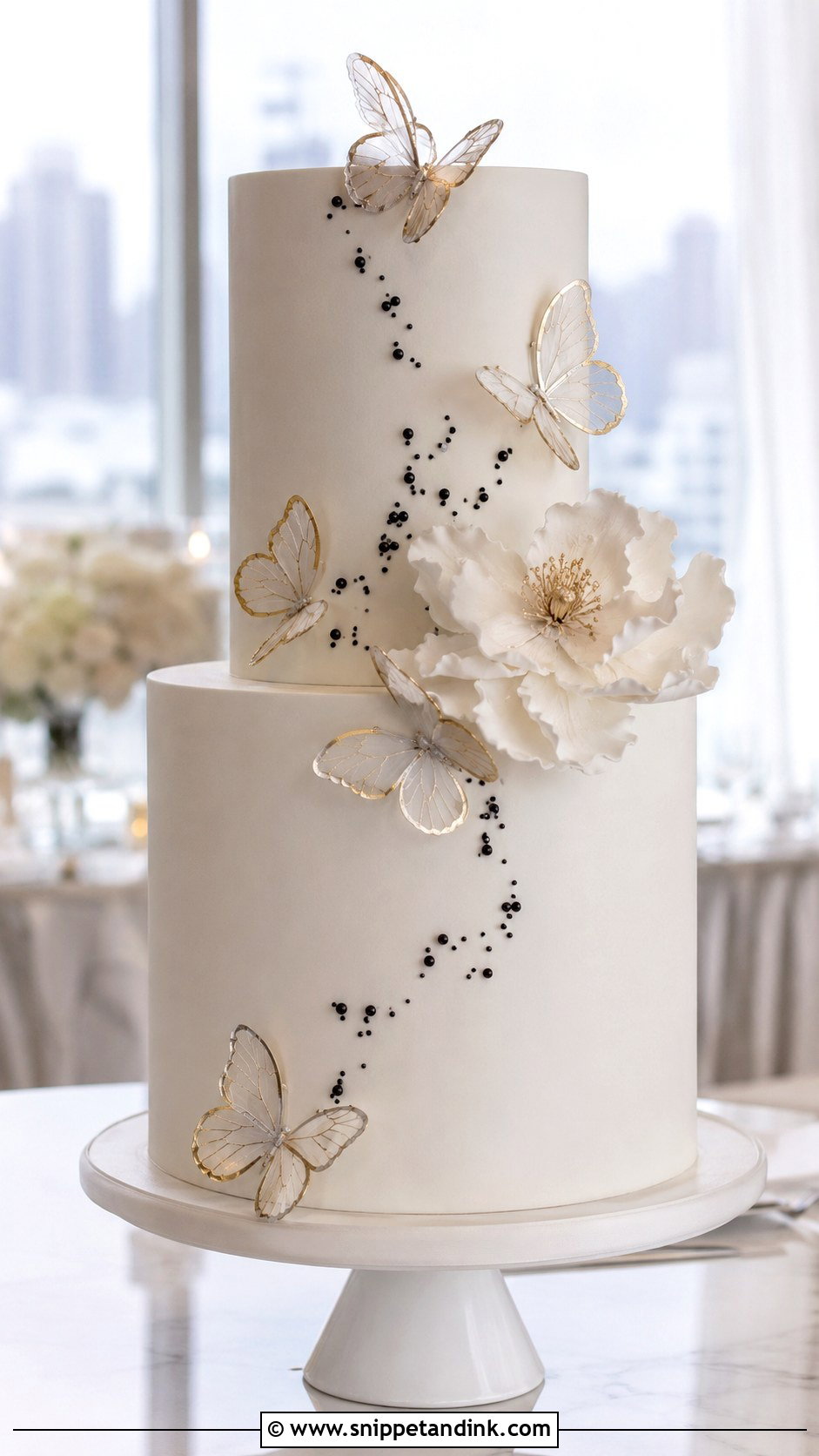 Modern Two Tier Butterfly Wedding Cake - Snippet and Ink - 20 Two Tier Butterfly Cake Ideas for Wedding