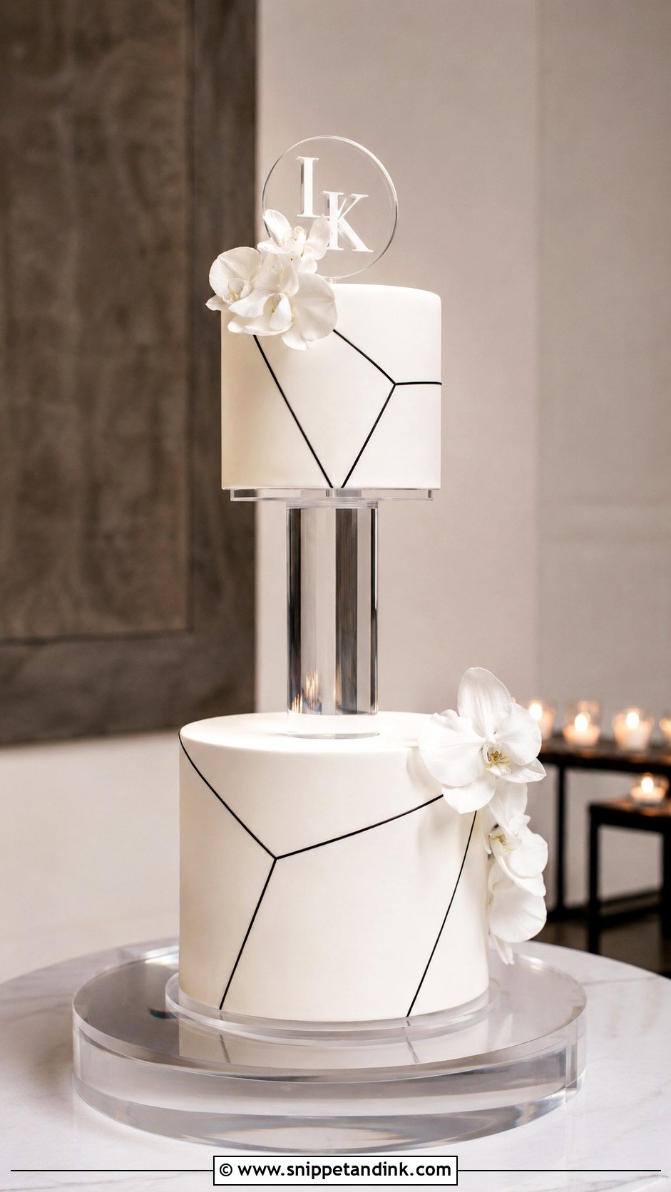 Modern Wedding Cake With Acrylic Separator - Snippet and Ink - 20 Wedding Cake Acrylic Separator Ideas