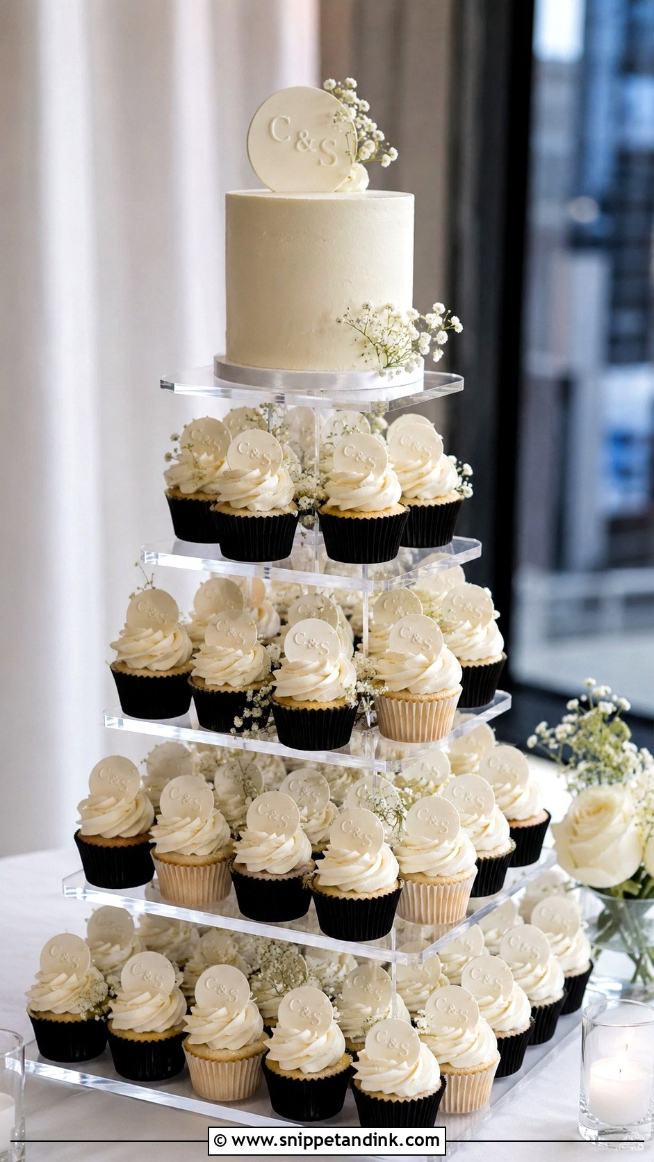 Modern Wedding Cupcake Tower - Snippet and Ink - 20 Large Cupcake Cakes for Wedding