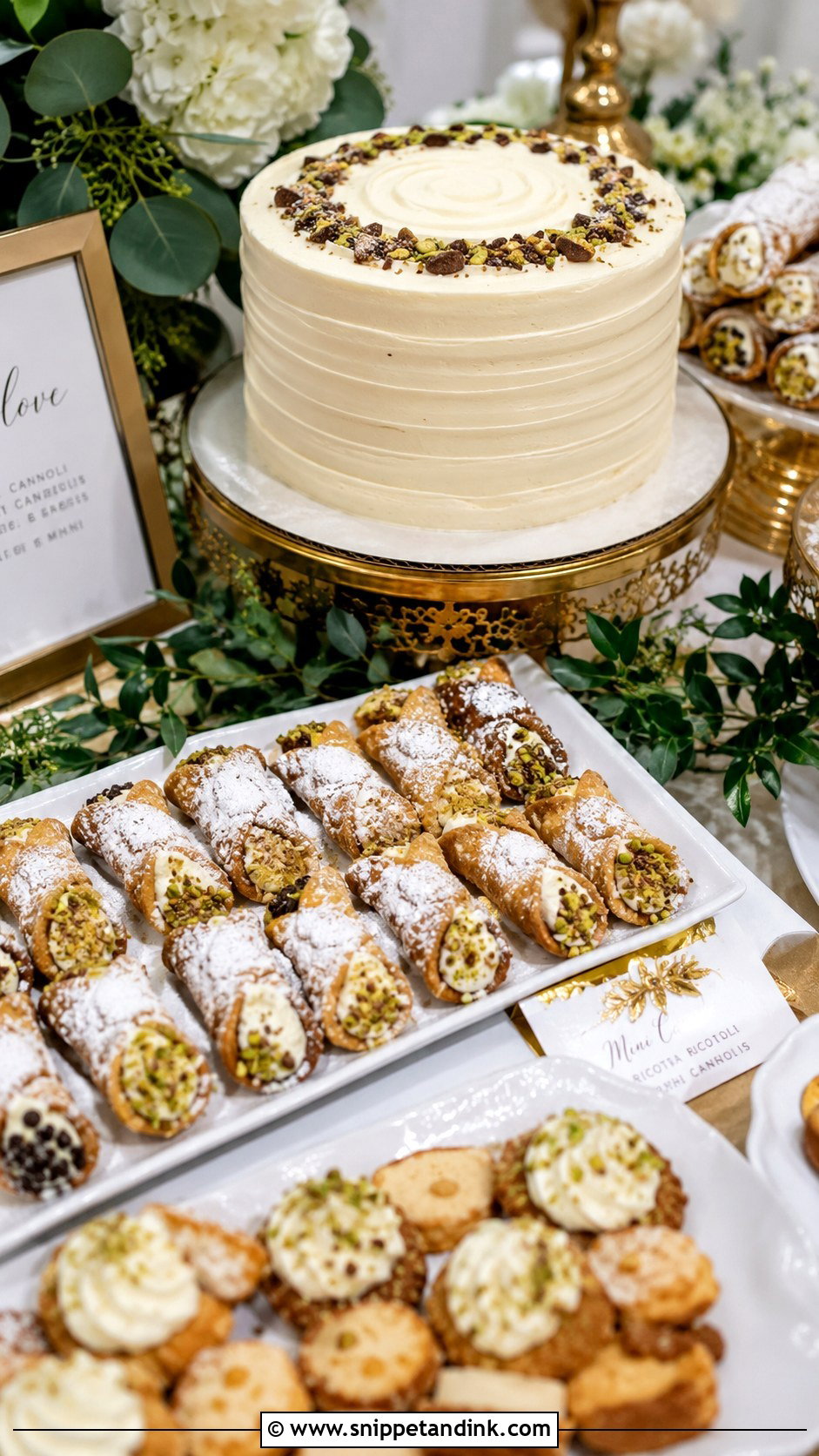 Modern Wedding Dessert Table With Cannoli - Snippet and Ink - 20 Modern Wedding Dessert Table Ideas