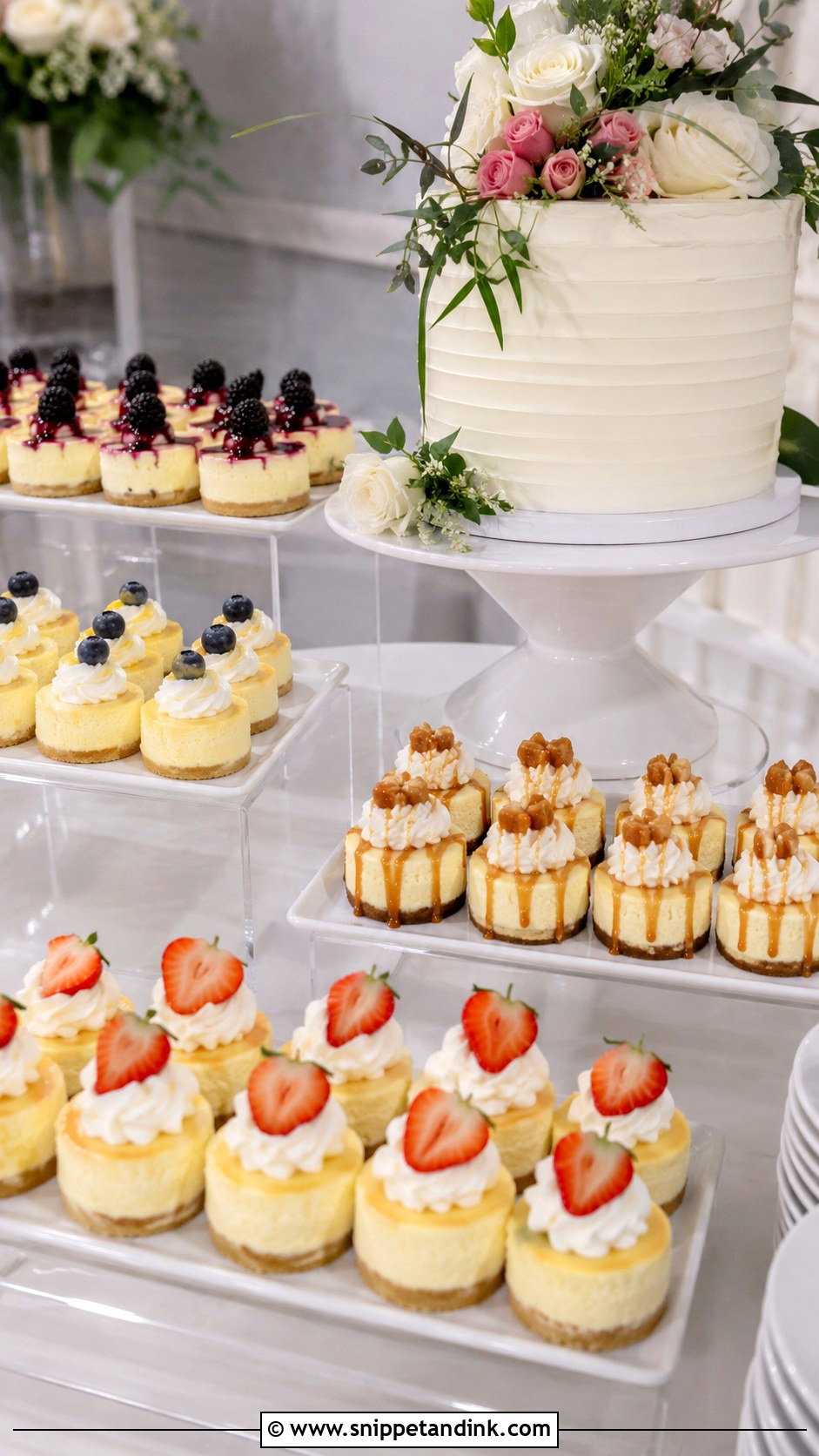 Modern Wedding Dessert Table With Cheesecake Bites - Snippet and Ink - 20 Modern Wedding Dessert Table Ideas