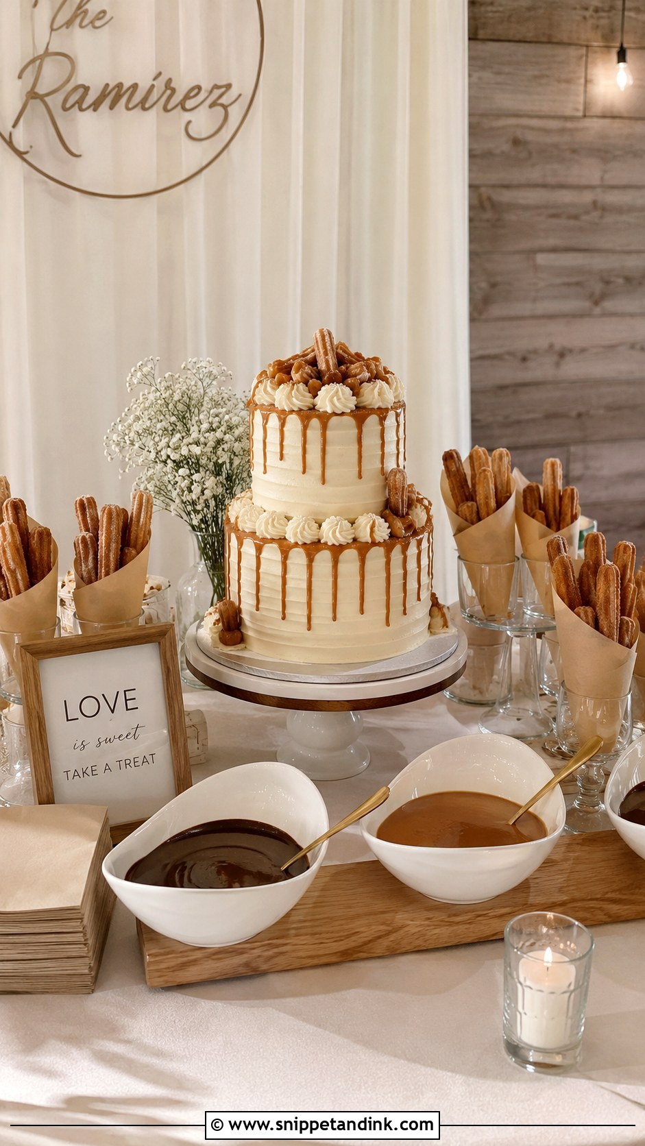 Modern Wedding Dessert Table With Churros - Snippet and Ink - 20 Modern Wedding Dessert Table Ideas