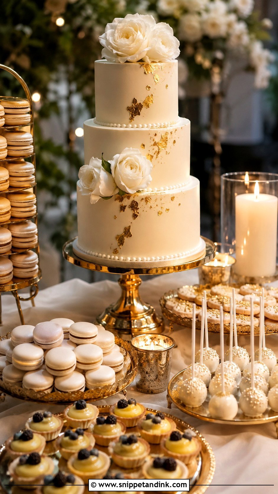 Modern Wedding Dessert Table With Gold Accents - Snippet and Ink - 20 Modern Wedding Dessert Table Ideas
