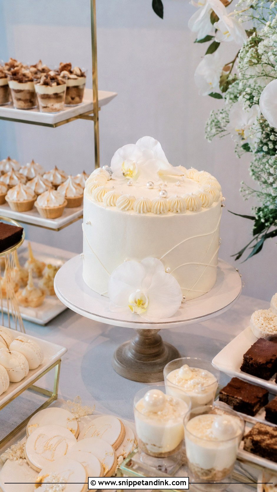 Modern Wedding Dessert Table With One Tier Cake - Snippet and Ink - 20 Modern Wedding Dessert Table Ideas