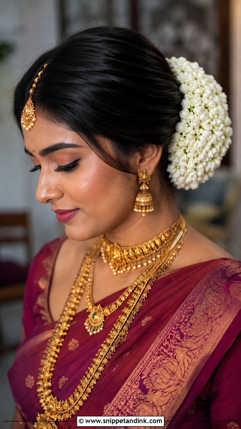 Mogra Flower Bun - Snippet and Ink - 25 Indian Front Look Bridal Bun Hairstyles