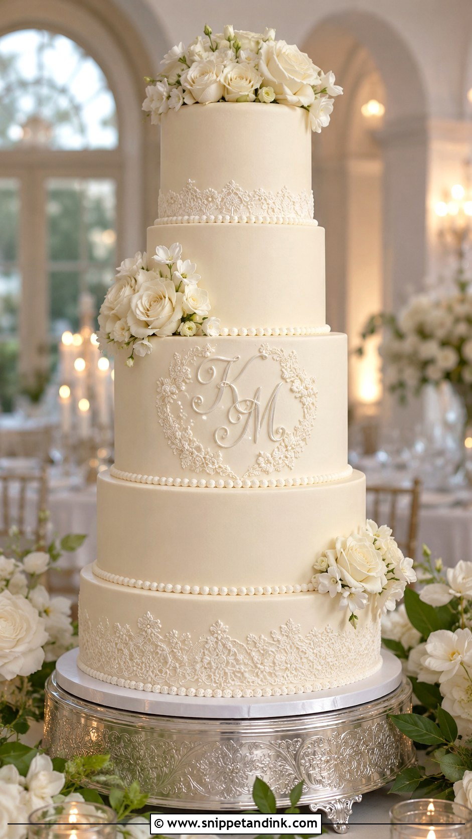 Monogram 5 Tier Wedding Cake - Snippet and Ink - 25 5 Tier Wedding Cake Ideas