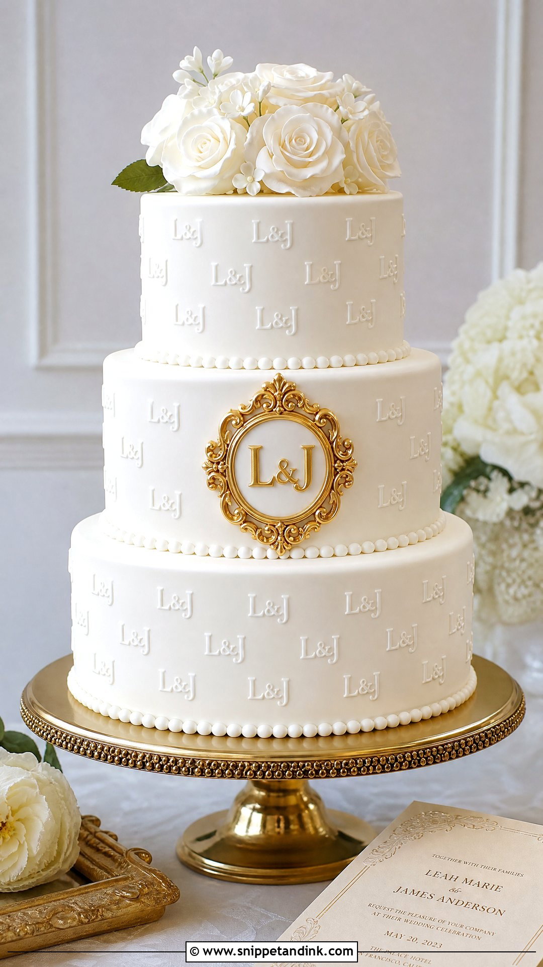 Monogram Pattern Wedding Cake - Snippet and Ink - 20 Pattern Cake Ideas for Wedding