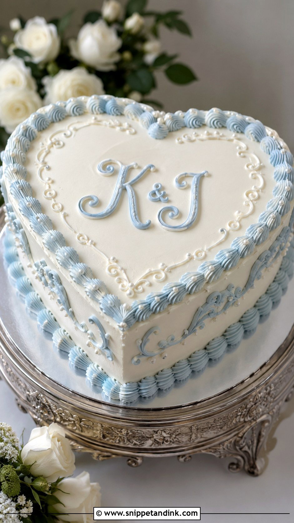 Monogram Retro Heart Wedding Cake - Snippet and Ink - 30 Retro Heart Wedding Cake Ideas