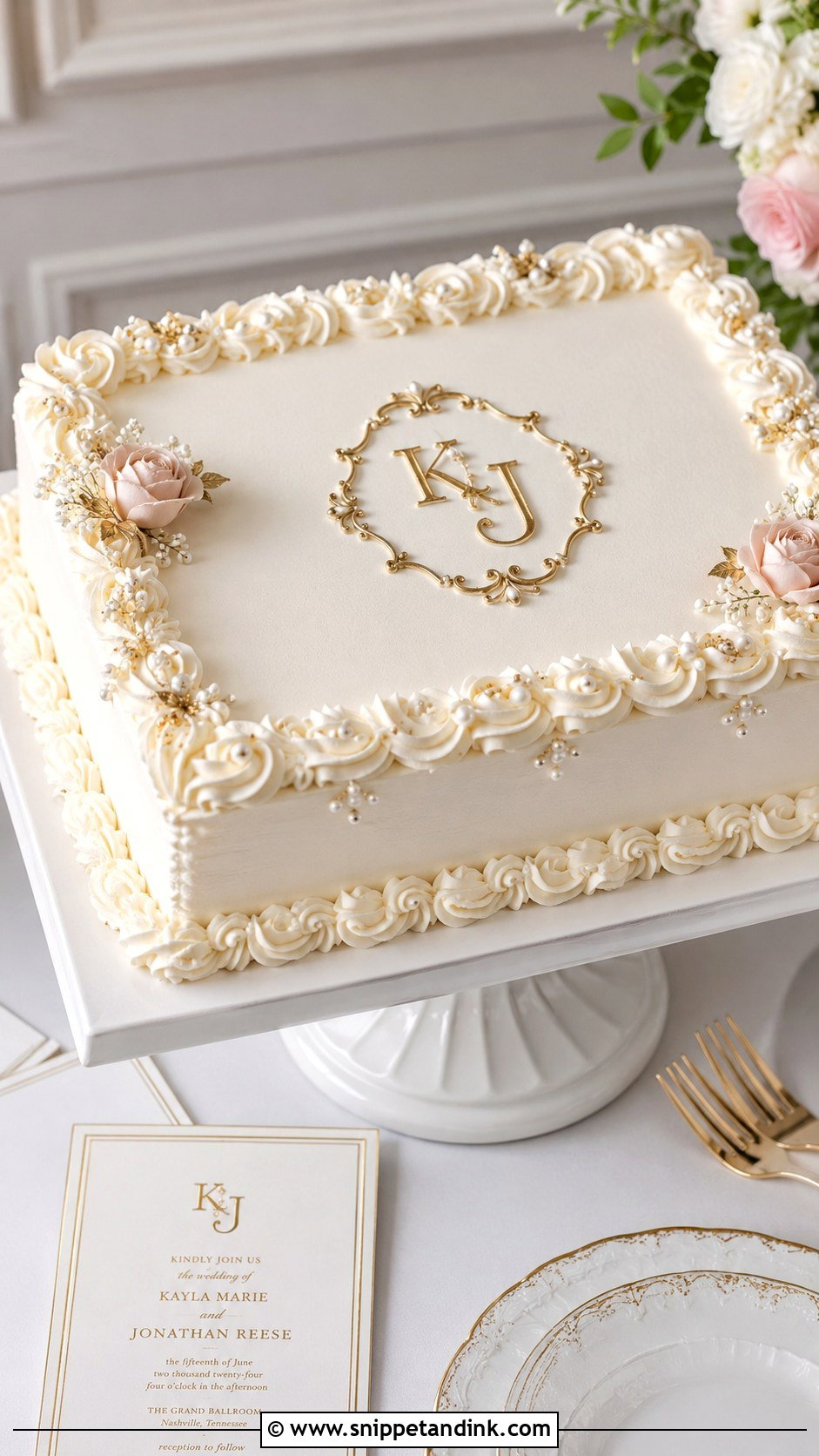 Monogram Sheet Cake For Wedding - Snippet and Ink - 20 Aesthetic Sheet Cake Ideas for Wedding
