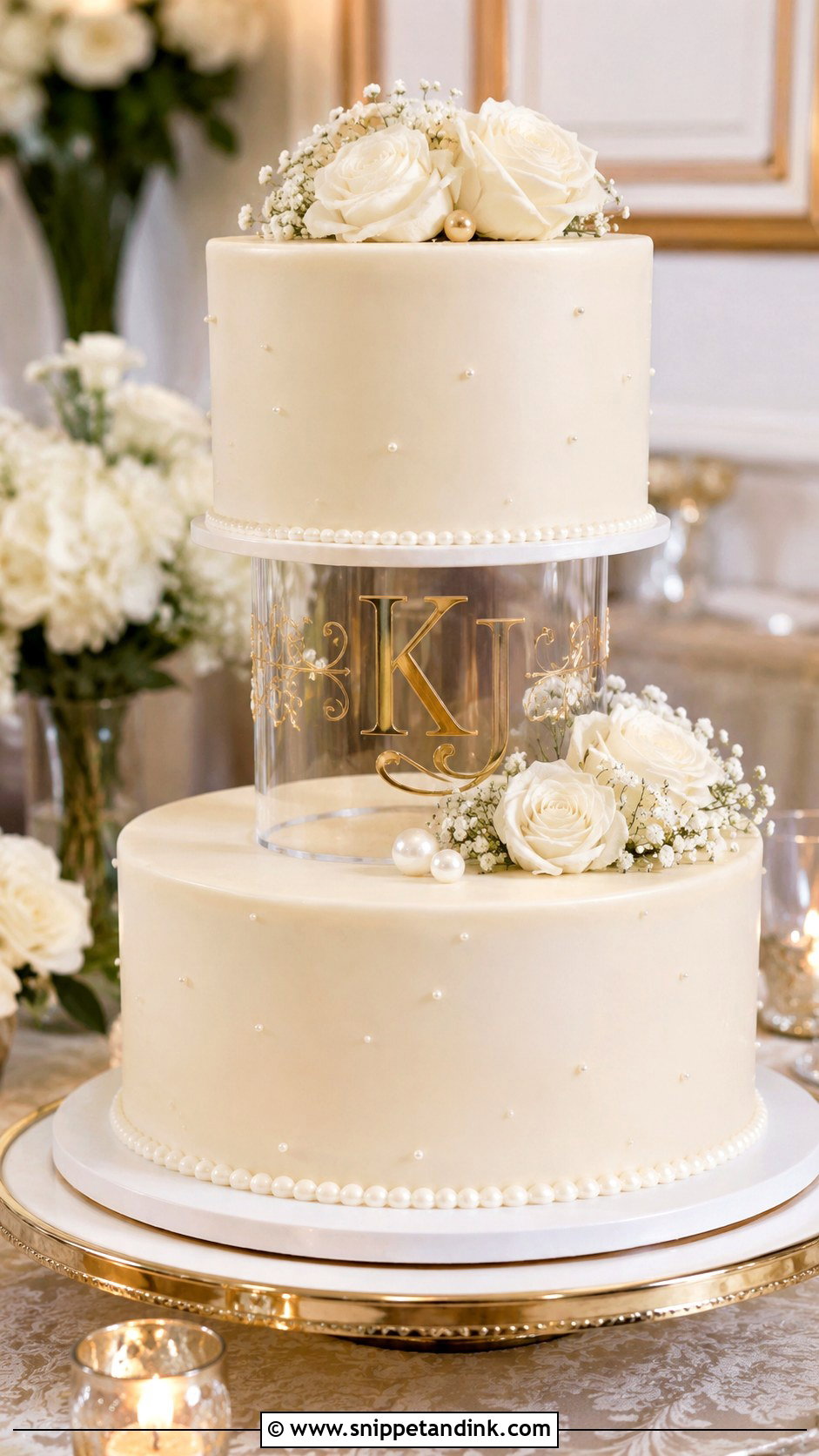Monogram Spacer Wedding Cake - Snippet and Ink - 20 Wedding Cake Ideas with Spacers