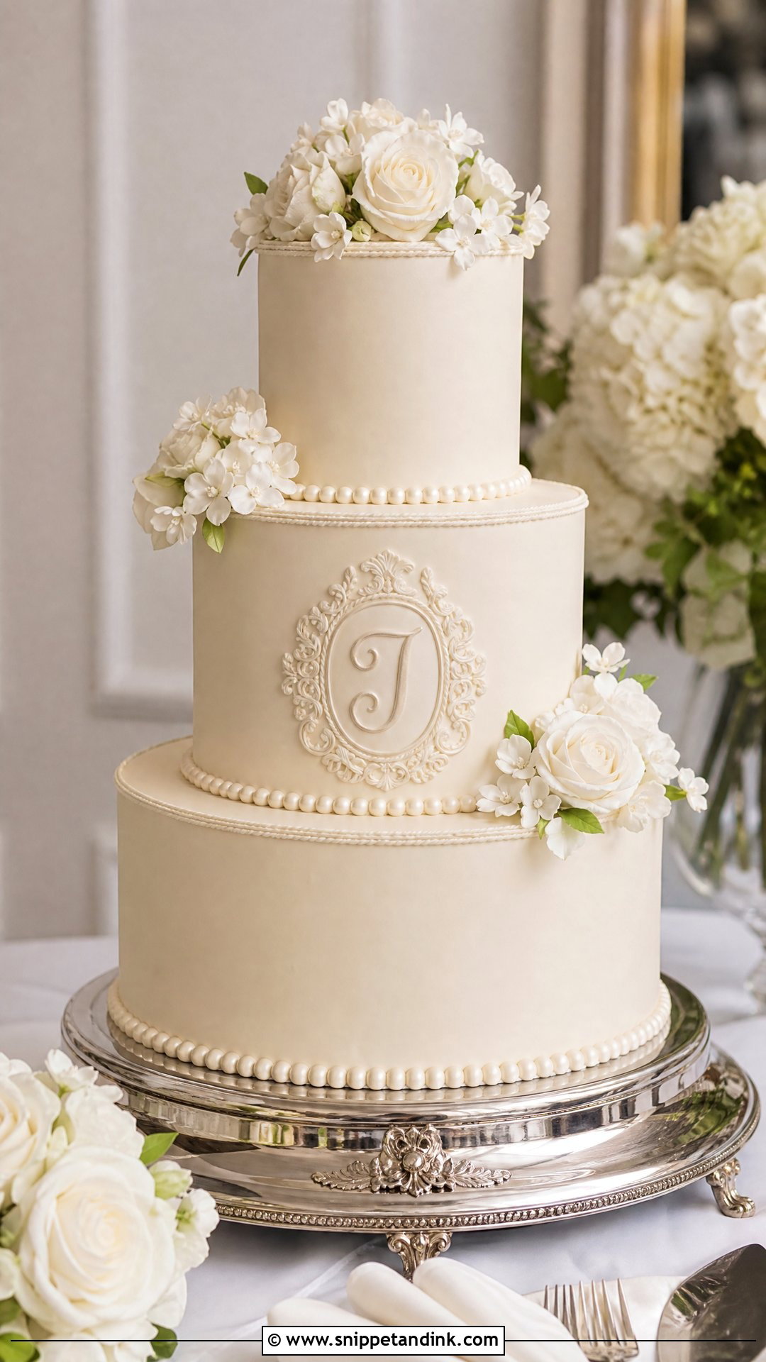 Monogram Wedding Cake - Snippet and Ink - 20 Old Money Cake Ideas for Wedding
