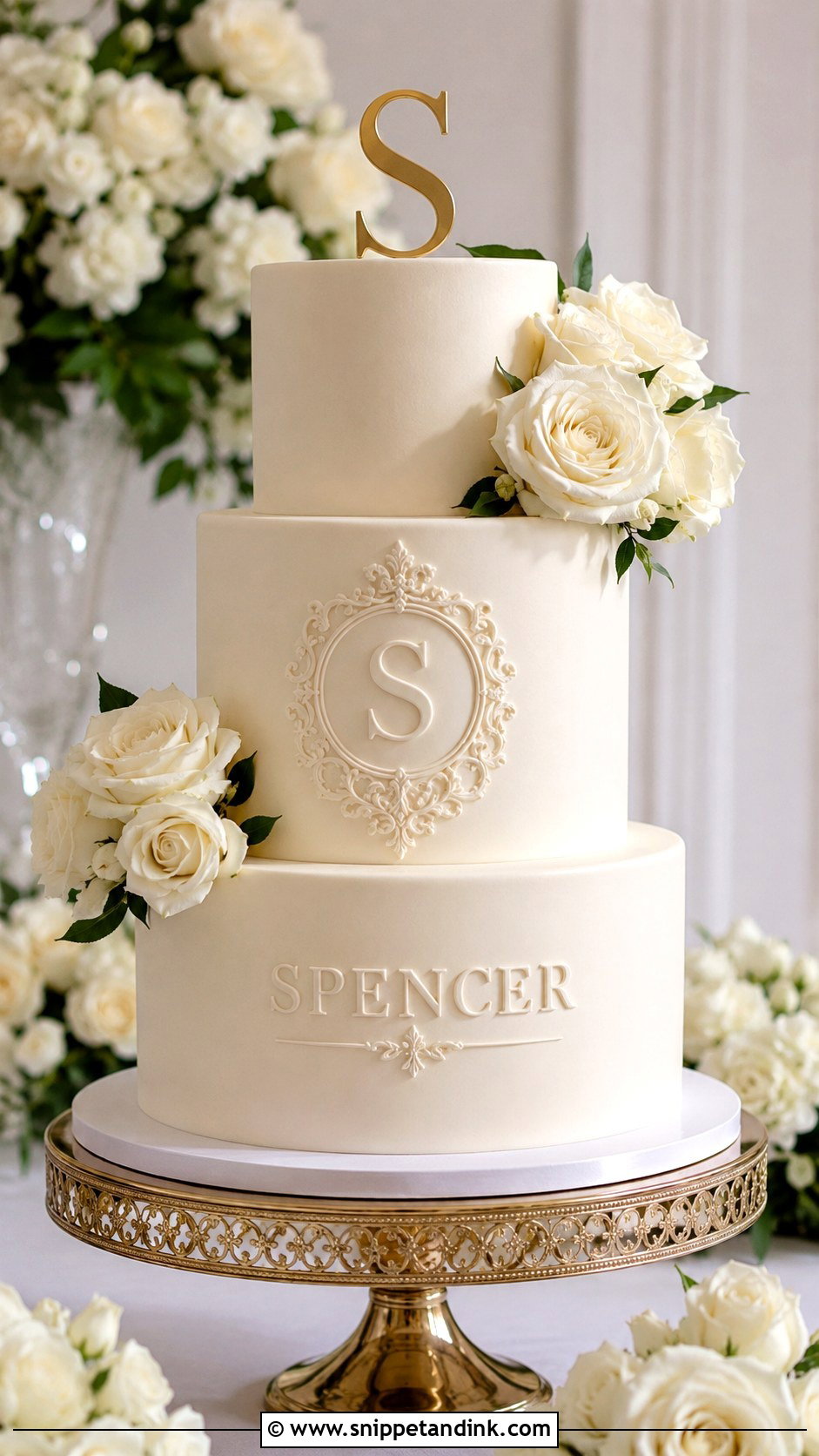 Monogram Wedding Cake With The New Last Name - Snippet and Ink - 25 Wedding Cake Wording Ideas