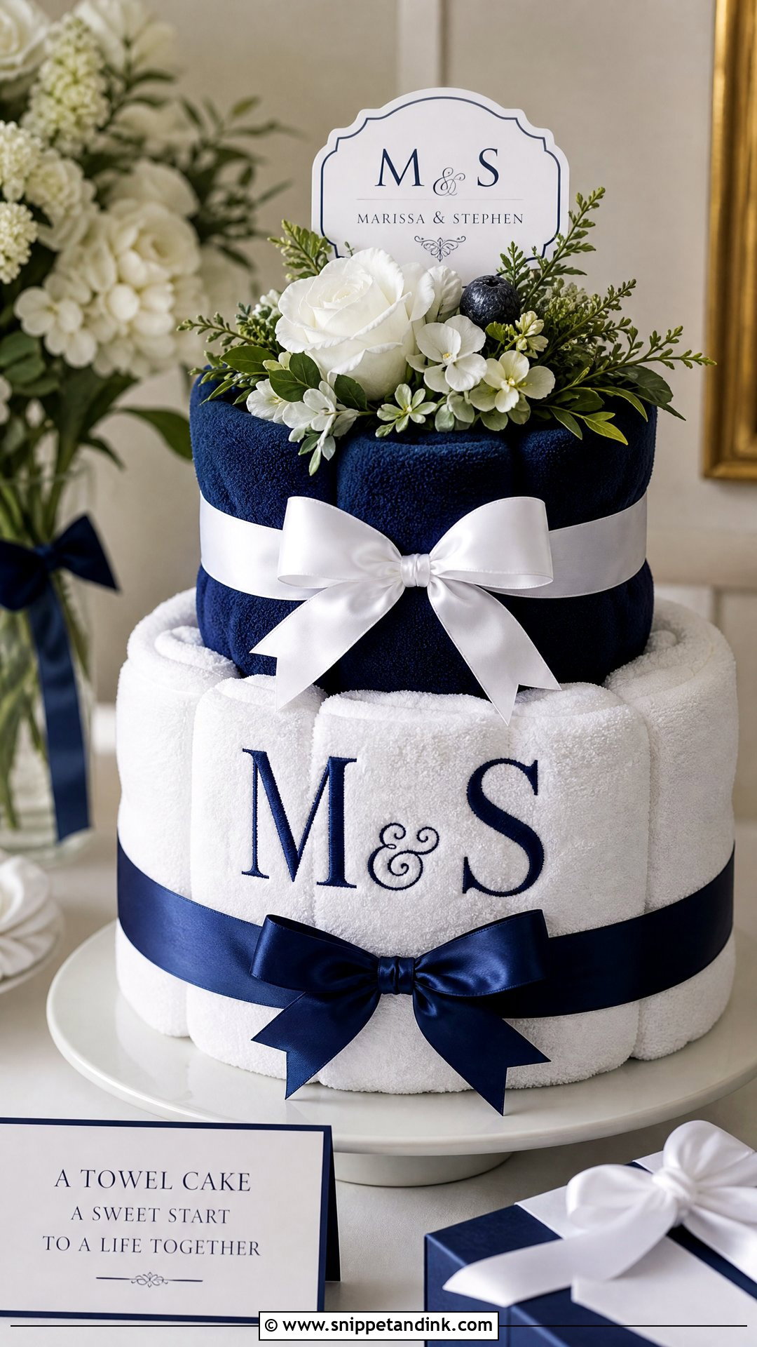 Monogram Wedding Towel Cake - Snippet and Ink - 20 Wedding Towel Cakes