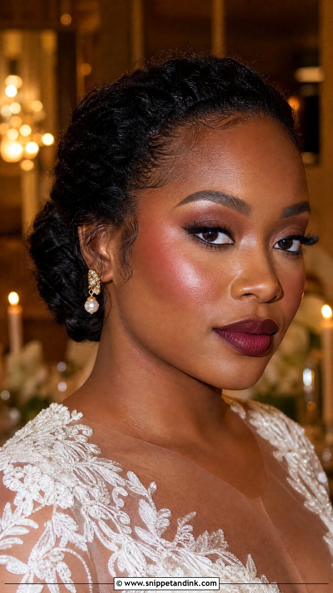 Moody Bridal Makeup With Wine Stained Lips - Snippet and Ink - 20 Moody Bridal Makeup Ideas