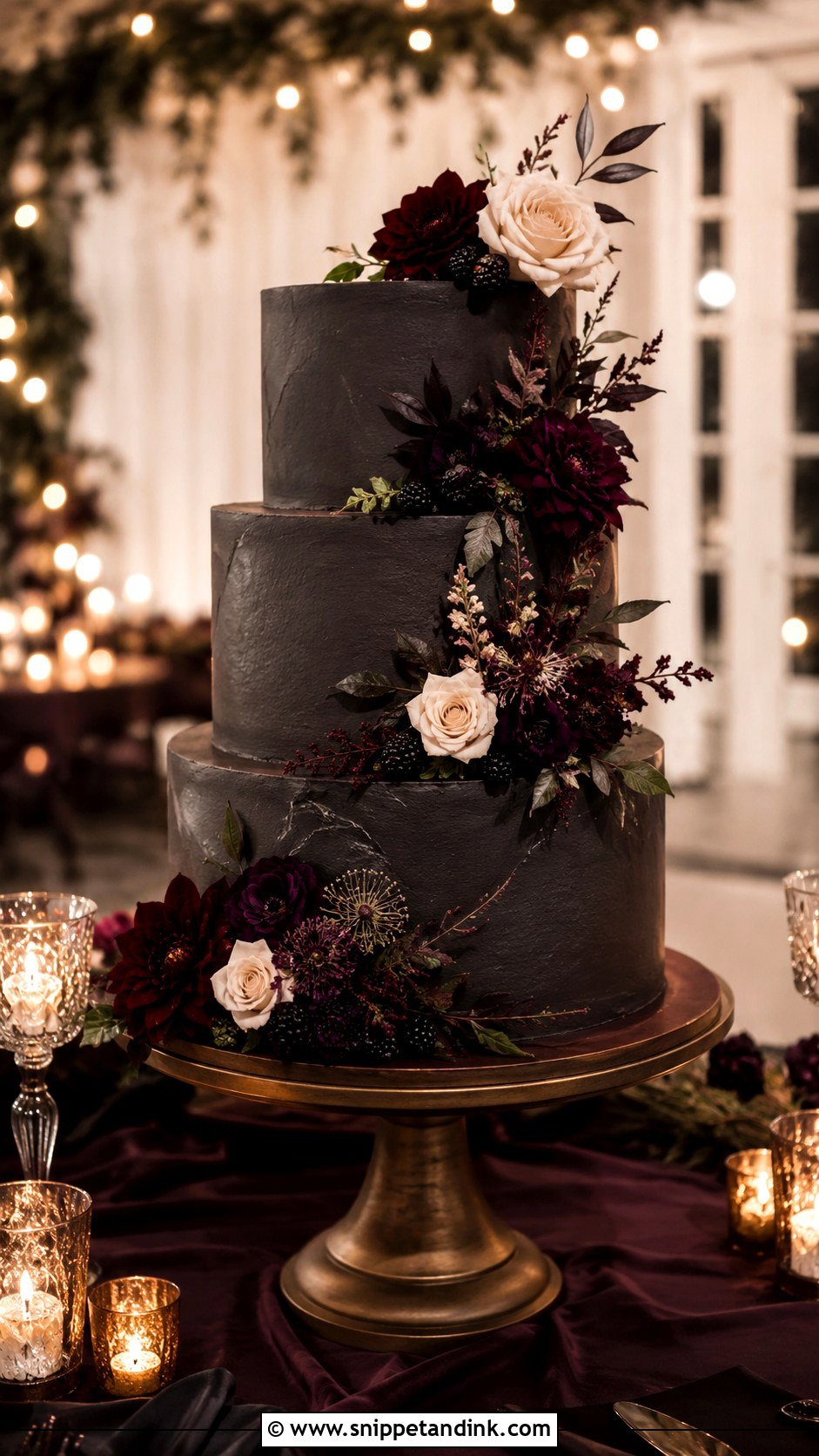 Moody Floral Wedding Cake - Snippet and Ink - 30 Masculine Wedding Cake Ideas