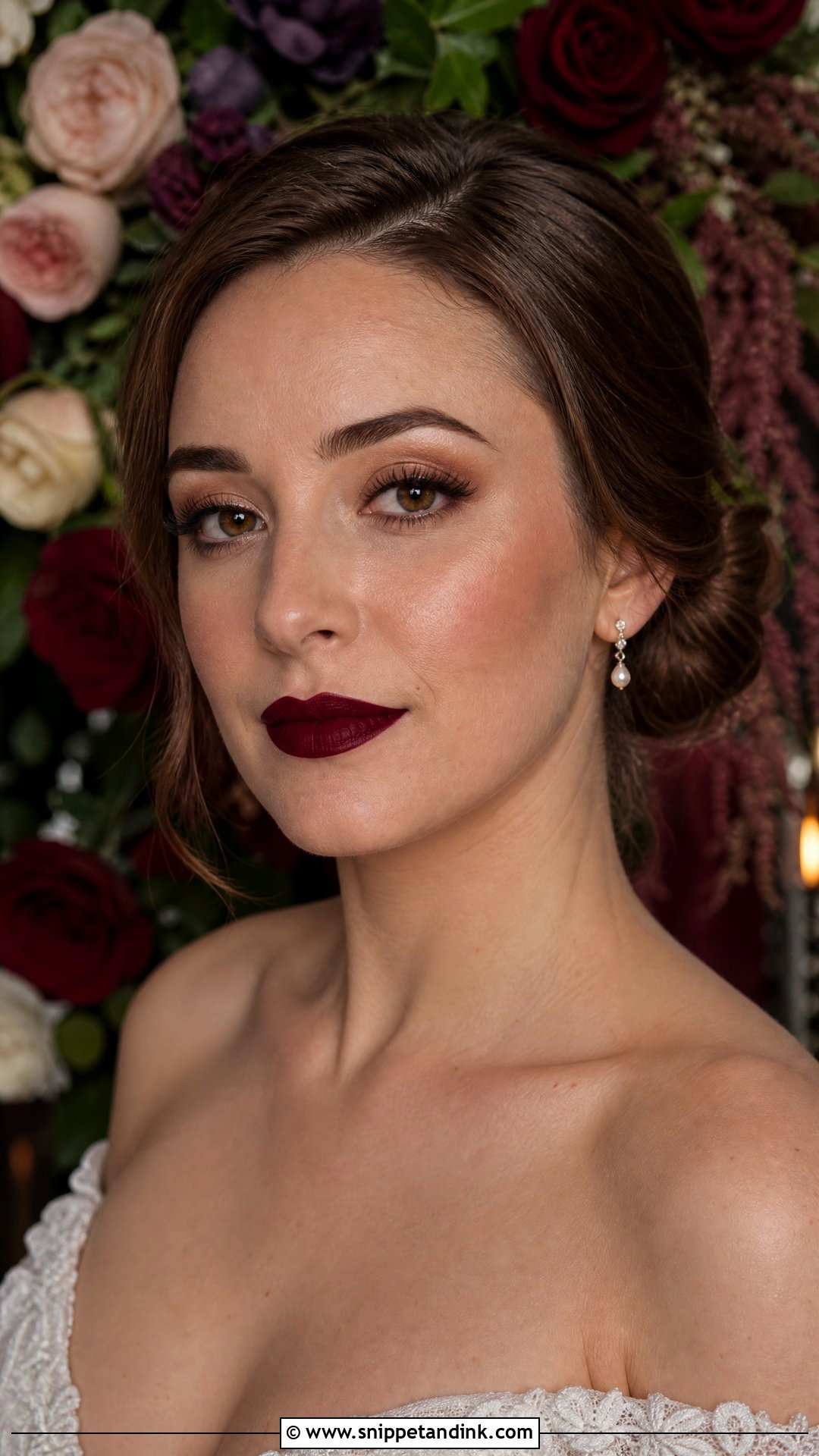 Moody Wedding Makeup With Burgundy Lip - Snippet and Ink - 20 Moody Wedding Makeup Ideas