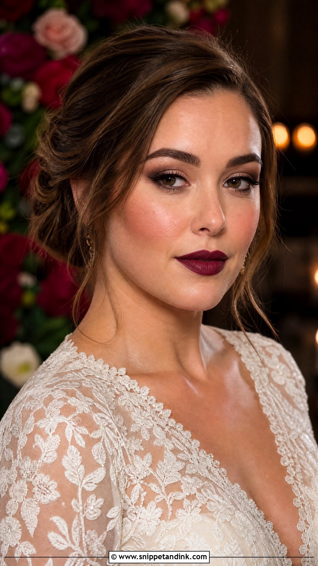 Moody Wedding Makeup With Wine Lip - Snippet and Ink - 20 Moody Wedding Makeup Ideas