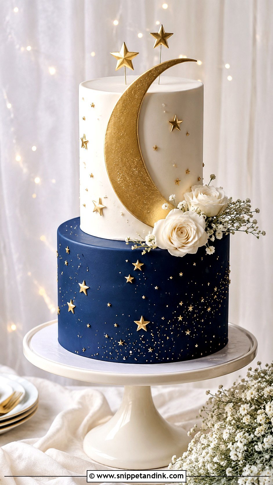Moon And Stars Wedding Cake - Snippet and Ink - 20 Starry Night Cake Ideas for Wedding